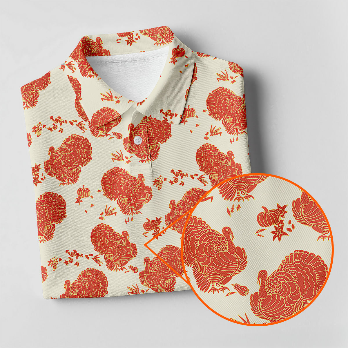 Turkey Pattern Beige And Orange Women's Golf Tops, Ladies Golf Polos, Thanksgiving Gift