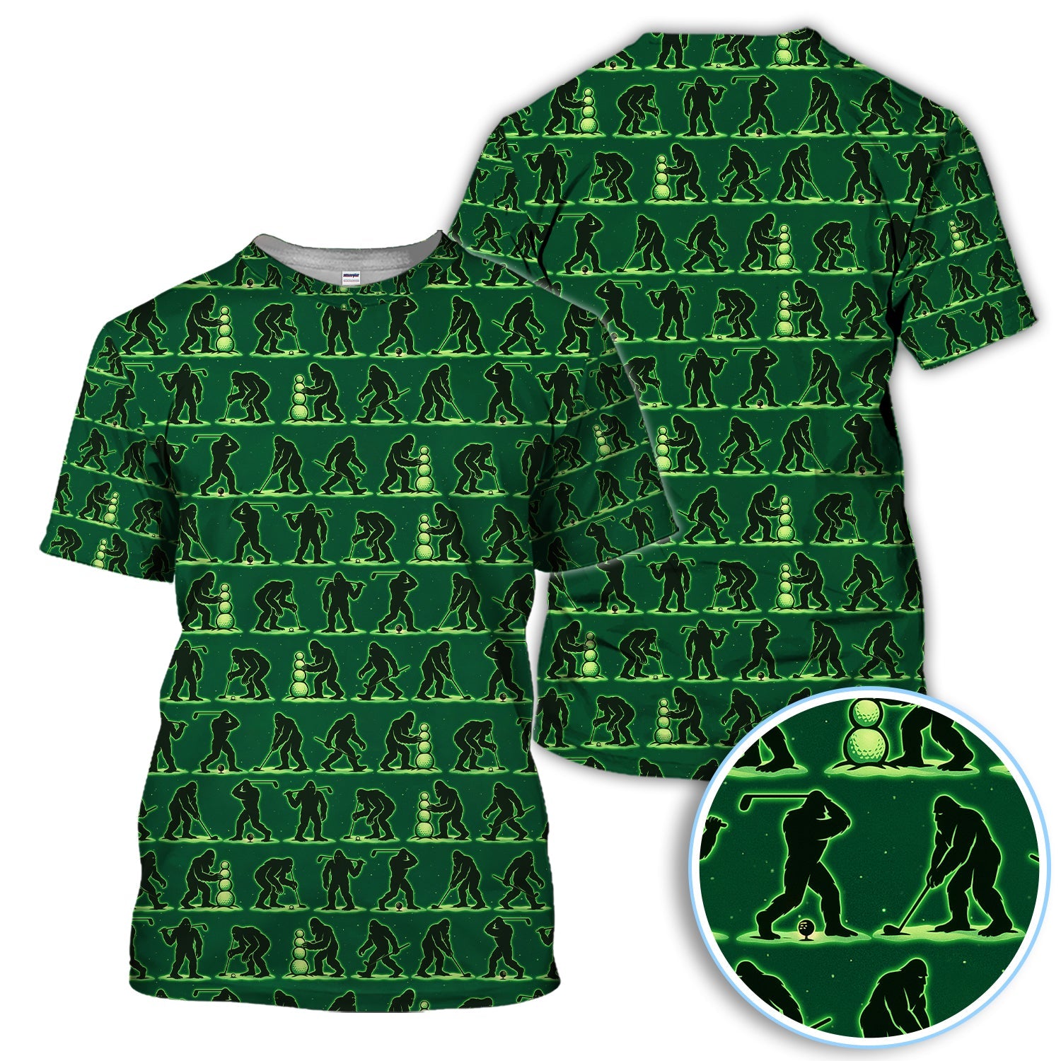 Funny Bigfoot Golf Shirt, Sasquatch Golf Pattern Polos For Men, Crazy Golf Gift For Golfer