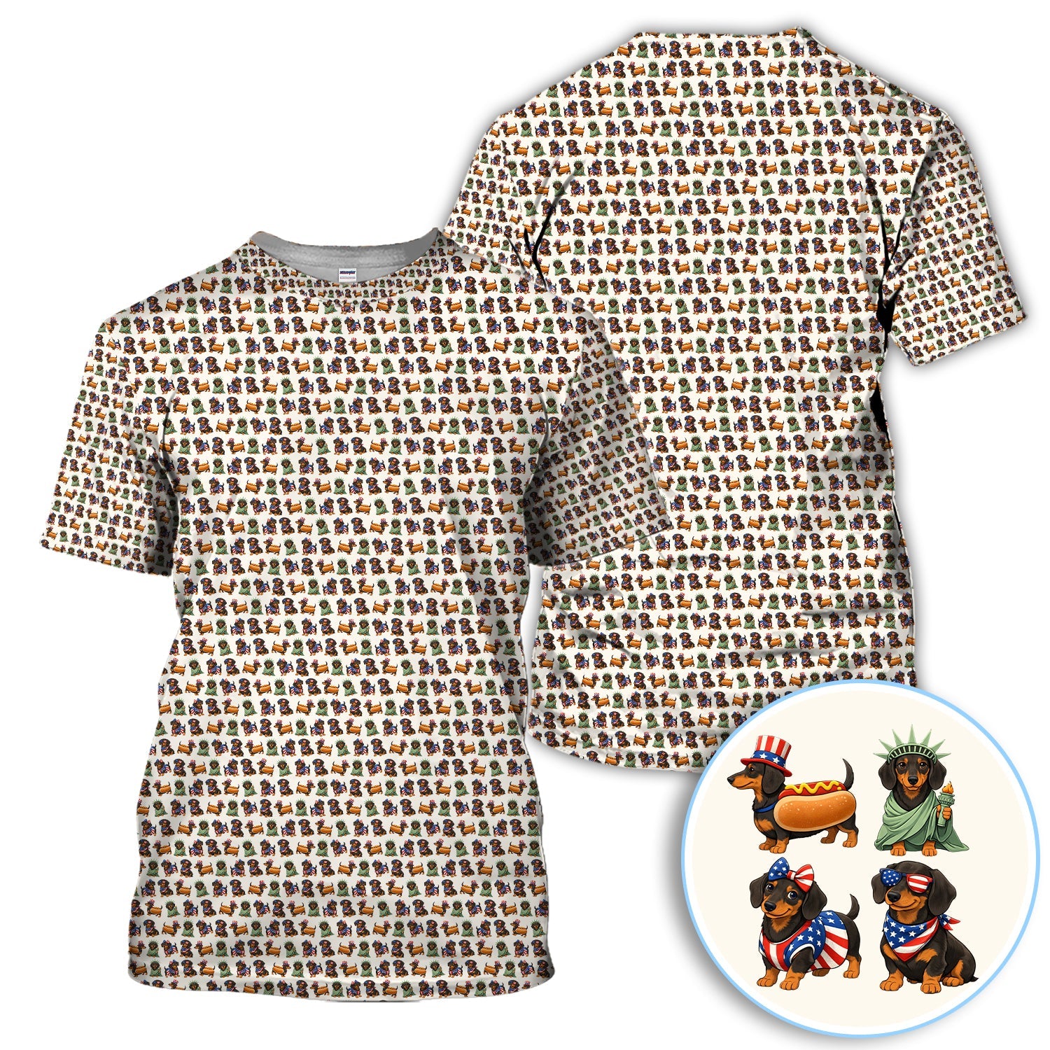 American Dachshund Pattern Golf Shirt, Funny Wiener Dog USA Golf Shirt For Men, Golf Gift For Golfer