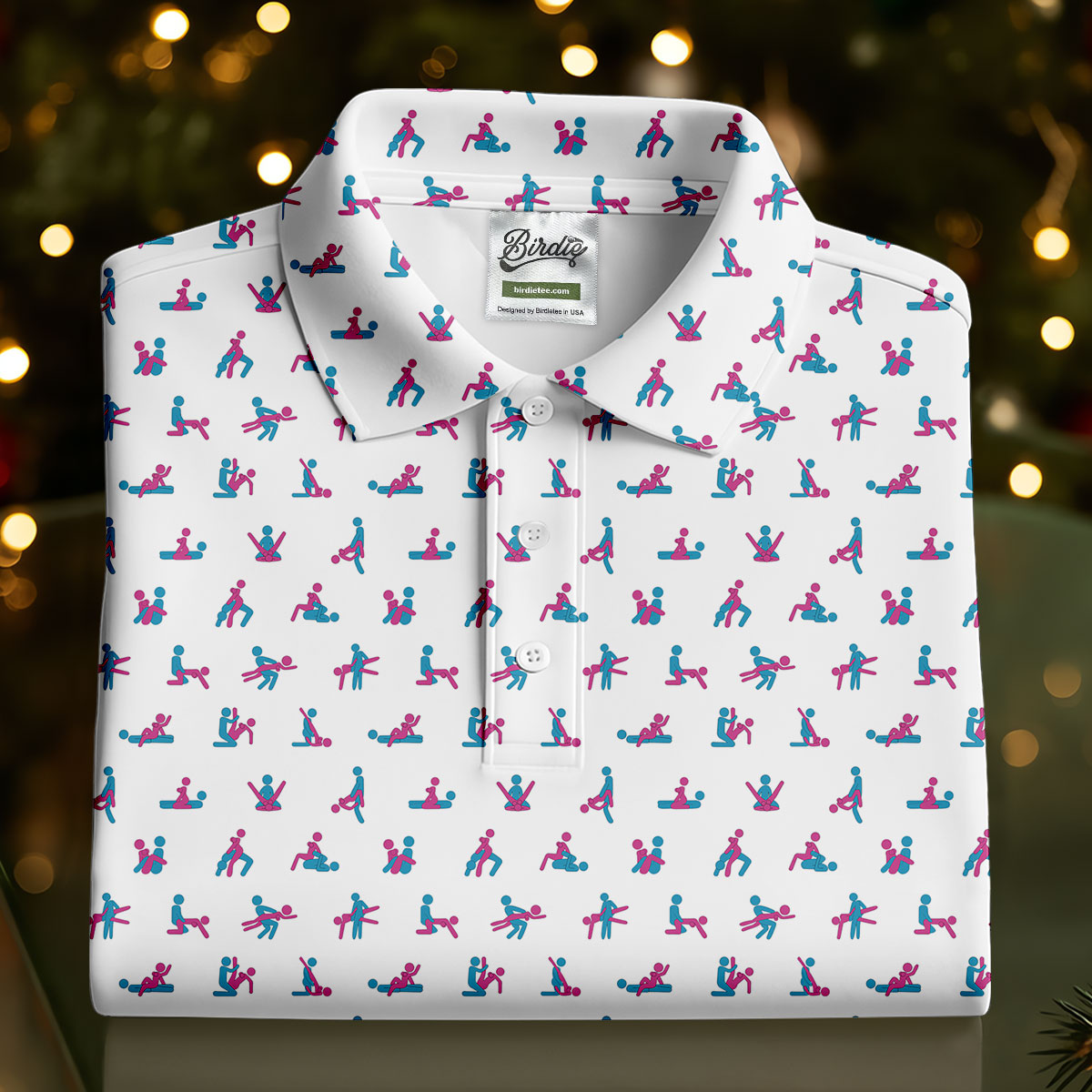 Blue And Pink Naughty Stick People White Golf Shirt, Ladies Golf Polos, Golf Gifts For Women