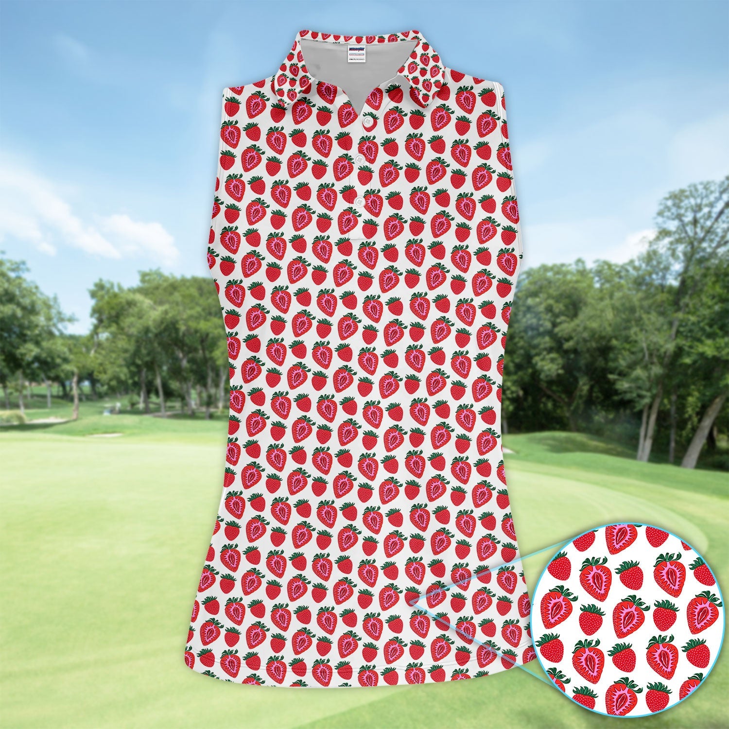 Cute Strawberry Golf Pattern Shirt, Sweet Fruit Aesthetic Golf Shirt For Women, Berry Lover Gift