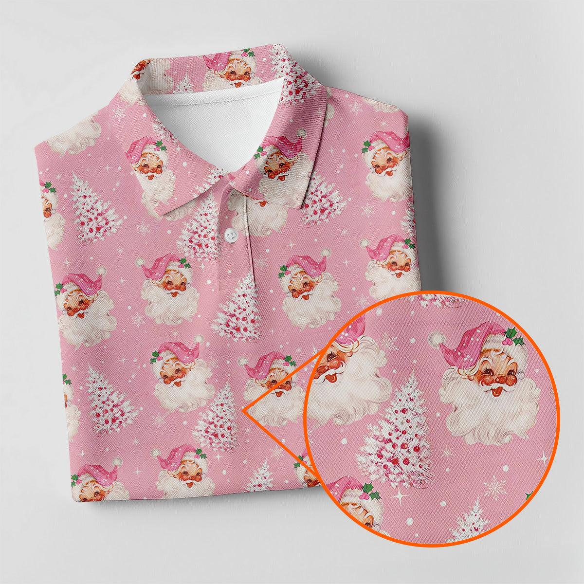 Pink Xmas Tree Santa Claus Pattern Christmas Golf Shirt, Women's Golf Tops, Golf Gift For Ladies