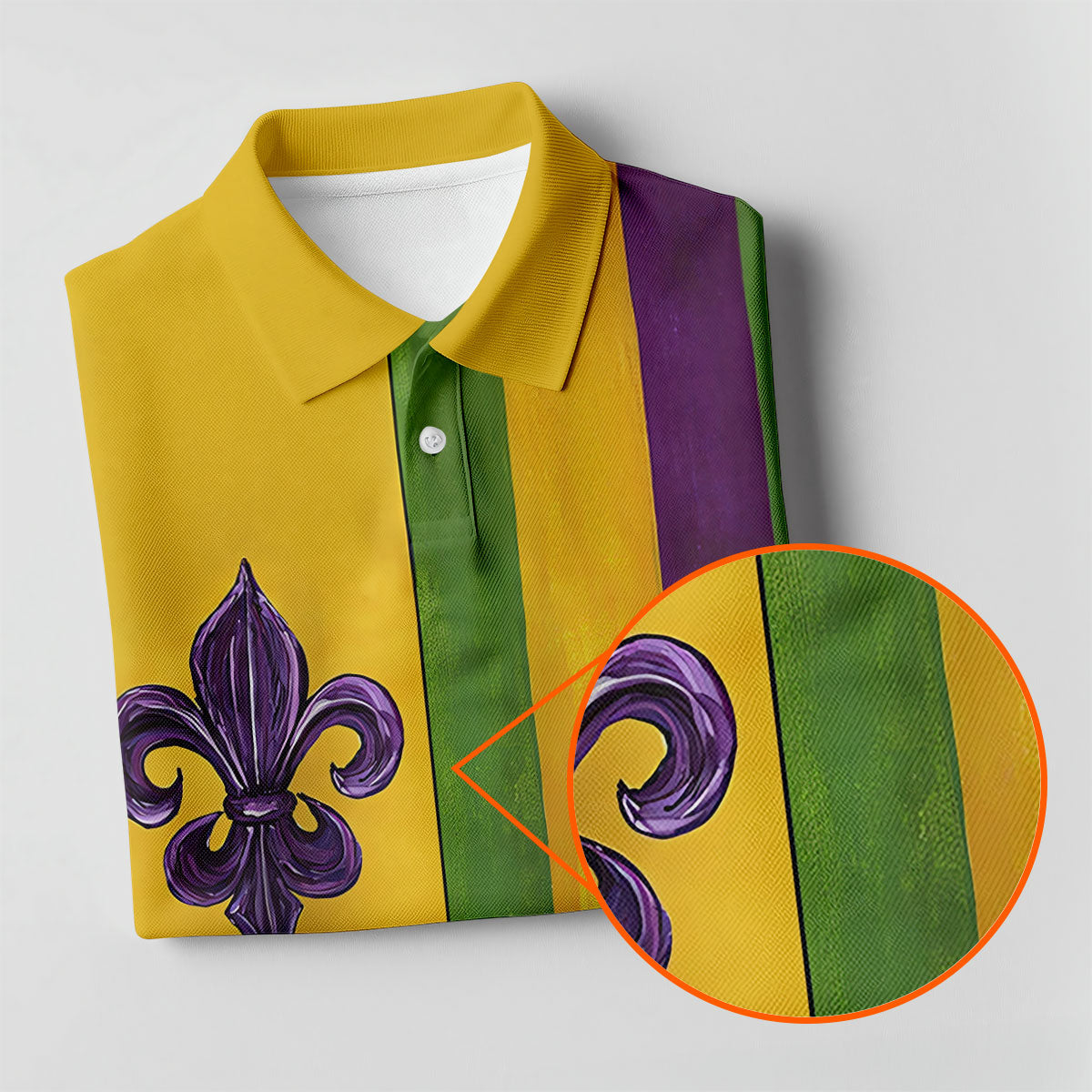 Purple Green Gold Vertical Stripes Fleur De Lis Flower Mardi Gras Golf Shirt, Women's Golf Tops, Ladies Golf Shirt
