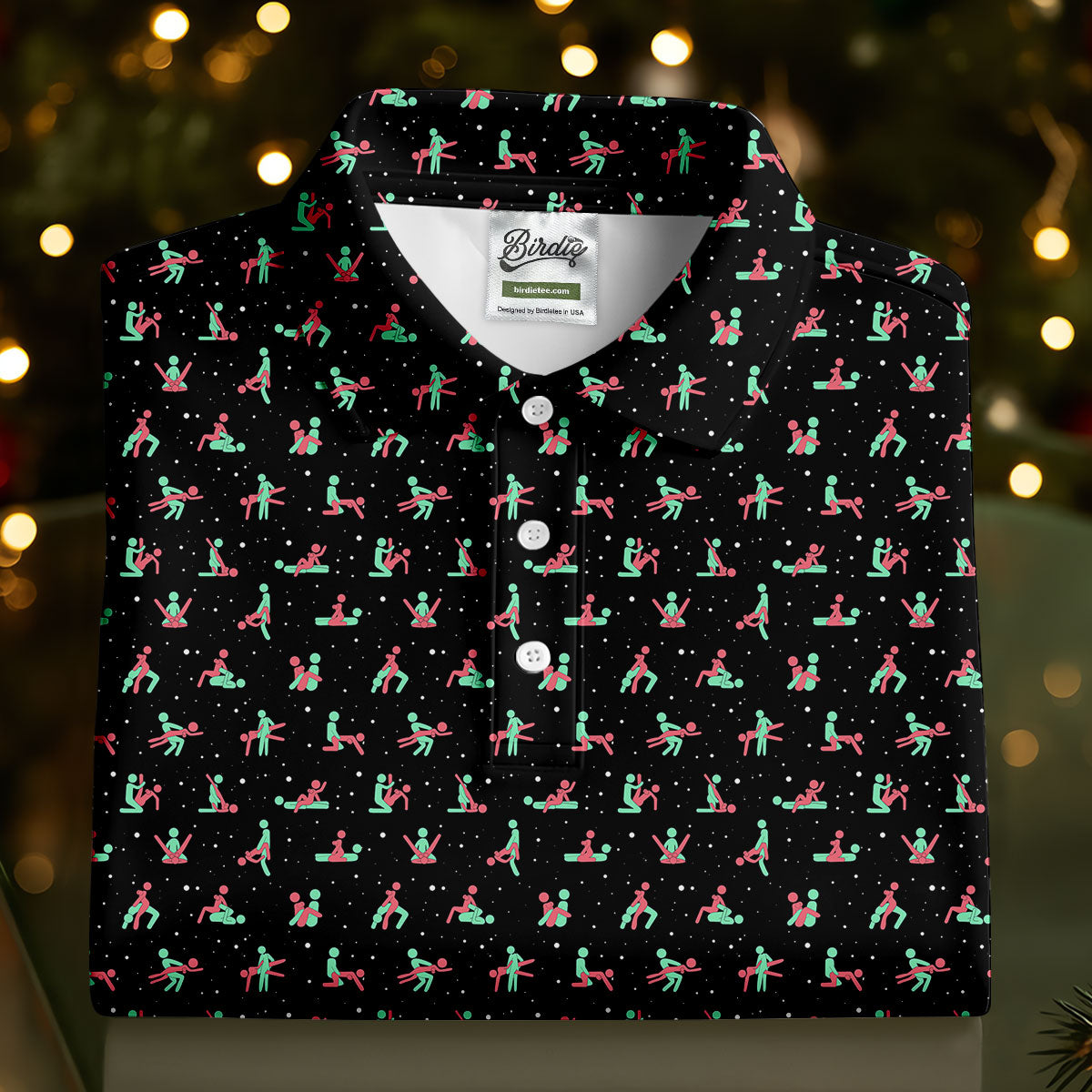 Naughty Couple Snow Pattern Christmas Golf Shirt, Fun Women's Golf Shirts, Golf Gift For Ladies, Ladies Golf Tops