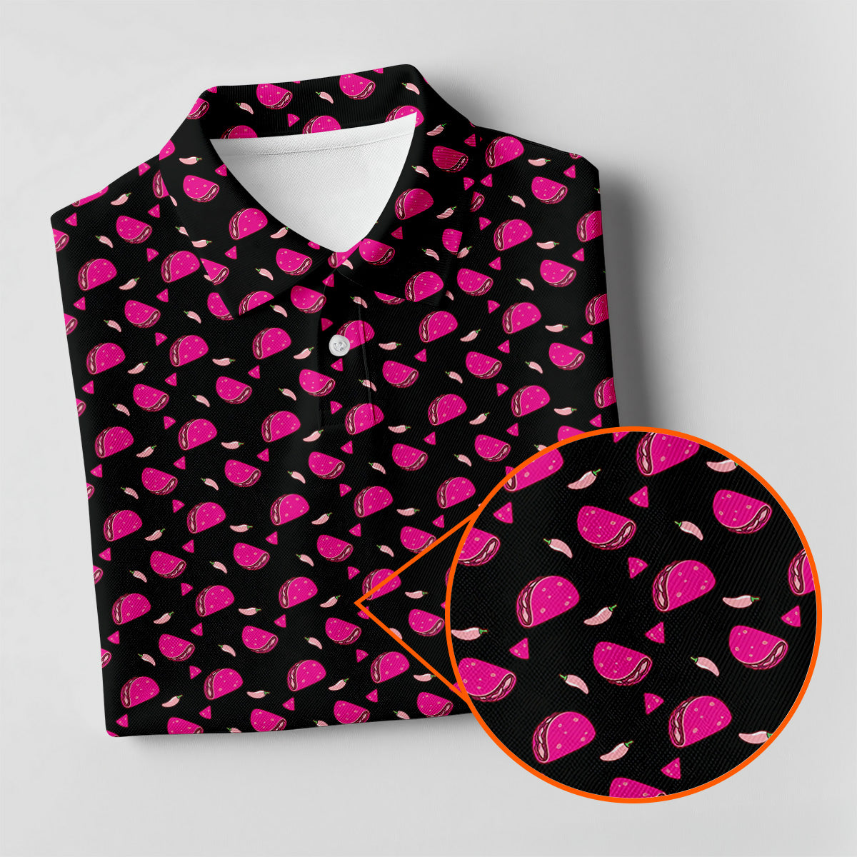 The Pink Taco Seamless Pattern Black Golf Shirt, Women's Golf Tops, Tacos Lover Golf Gift For Ladies