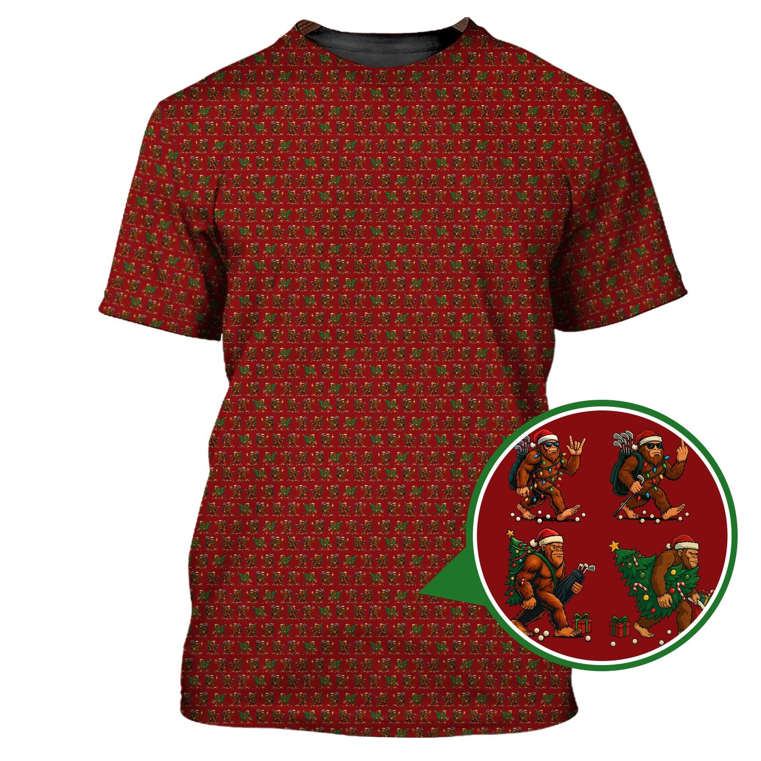 Funny Pattern Golf Shirt For Men, Bigfoot Golf Shirt, Christmas Golf Shirt For Golfer