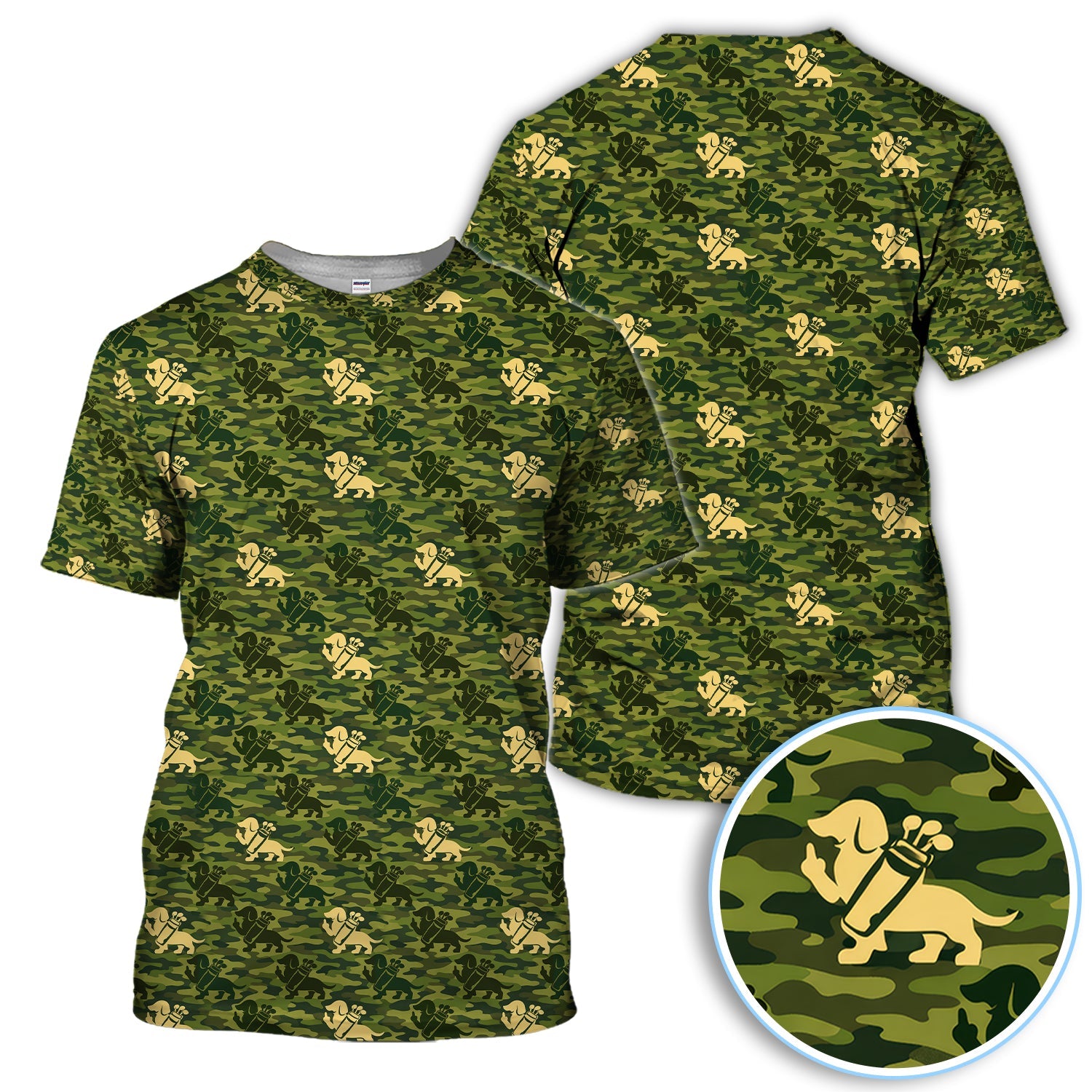 Dachshund Camo Pattern Golf Polos, Wiener Dog Golf Shirt For Golfer, Golf Gift For Men