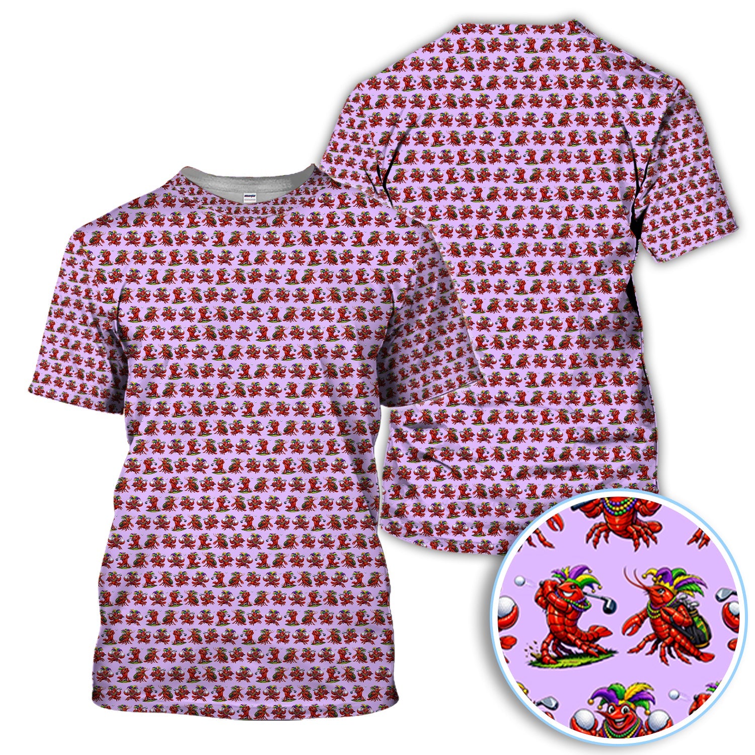 Festival Golf Polos For Golfer, Mardi Gras Crawfish Pattern Golf Shirt, Golf Gift For Men