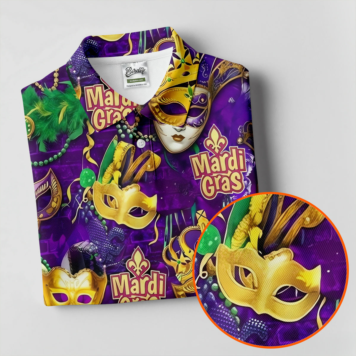 Purple Green Gold Festival Mask Mardi Gras Golf Shirt, Women's Golf Tops, Ladies Golf Polos