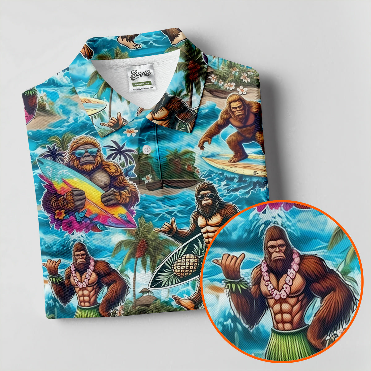 Funny Bigfoot Hawaiian Golf Shirt, Beach Theme Women's Golf Tops, Ladies Golf Shirts