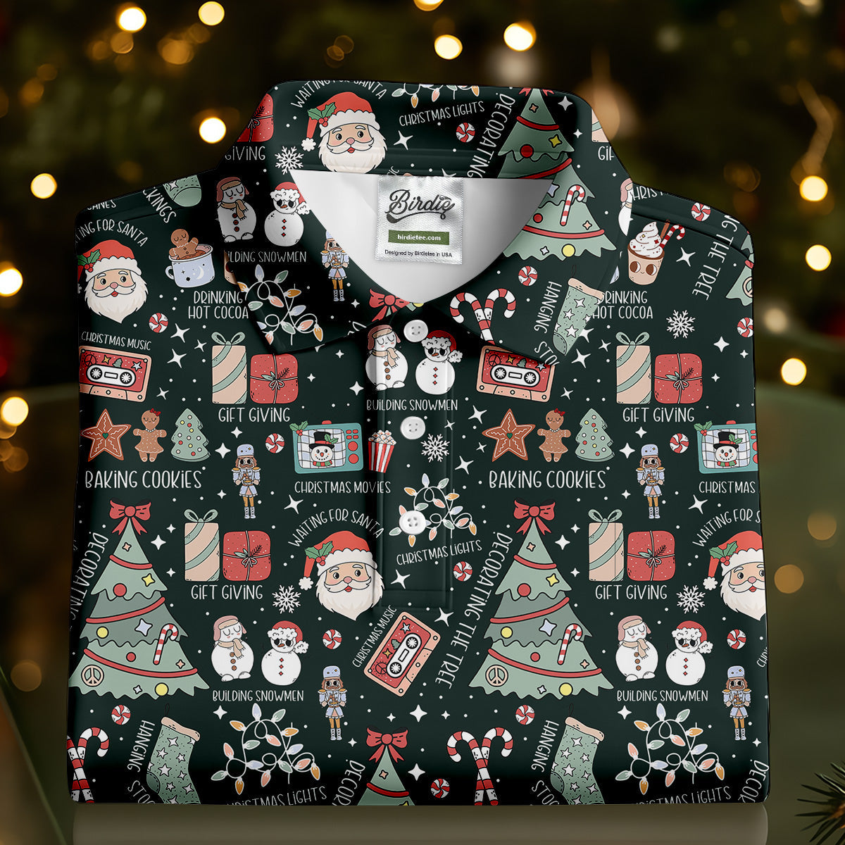 Cute Santa Claus Gift Green Women's Golf Tops, Christmas Golf Shirt, Golf Gift For Ladies