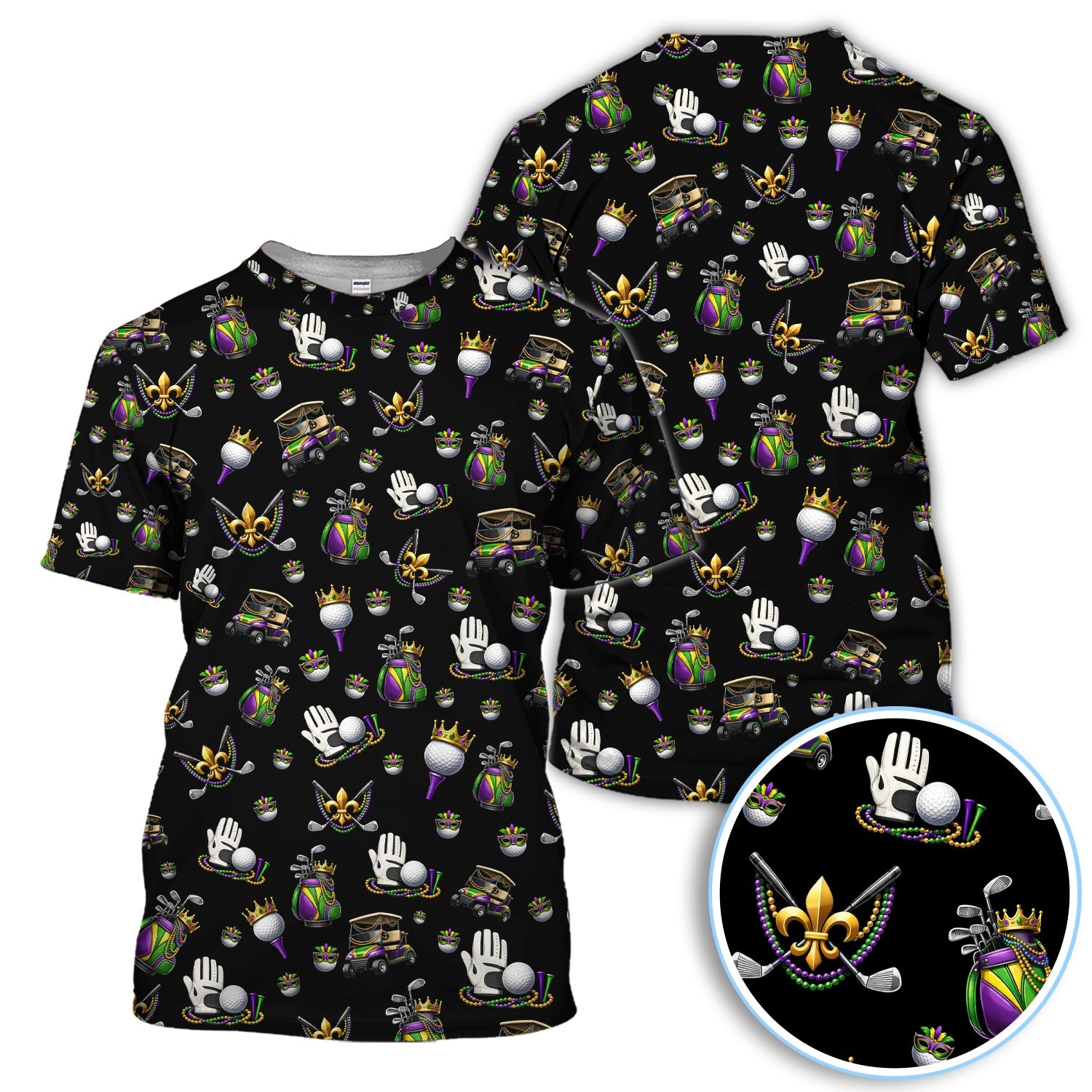 Mardi Gras Pattern Golf Shirt For Men, Funny Golf Polos, Crazy Golf Gift For Golfer