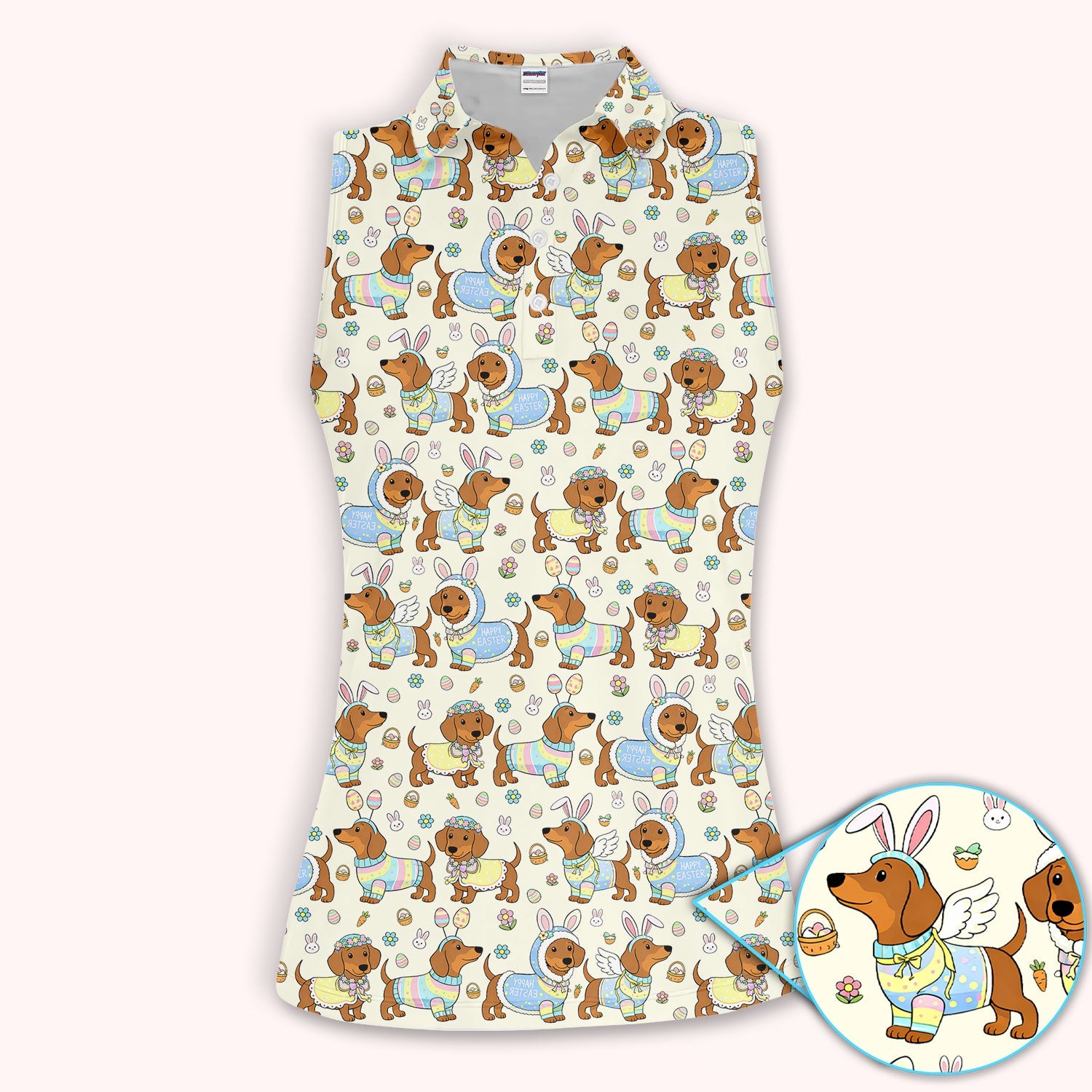 Dachshund Happy Easter Golf Polos, Easter Wiener Dog Pattern Golf Shirt, Golf Gift For Women