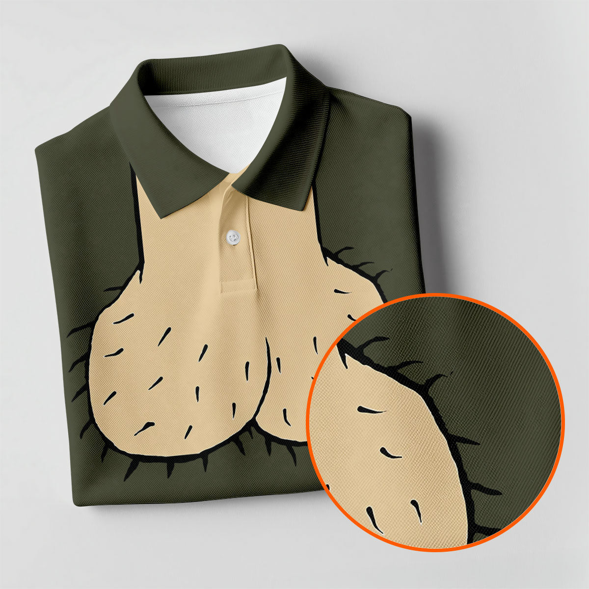 Olive Green Funny Dickhead Faux Chest Golf Shirt, Polo Shirts For Men, Golf Apparel For Men