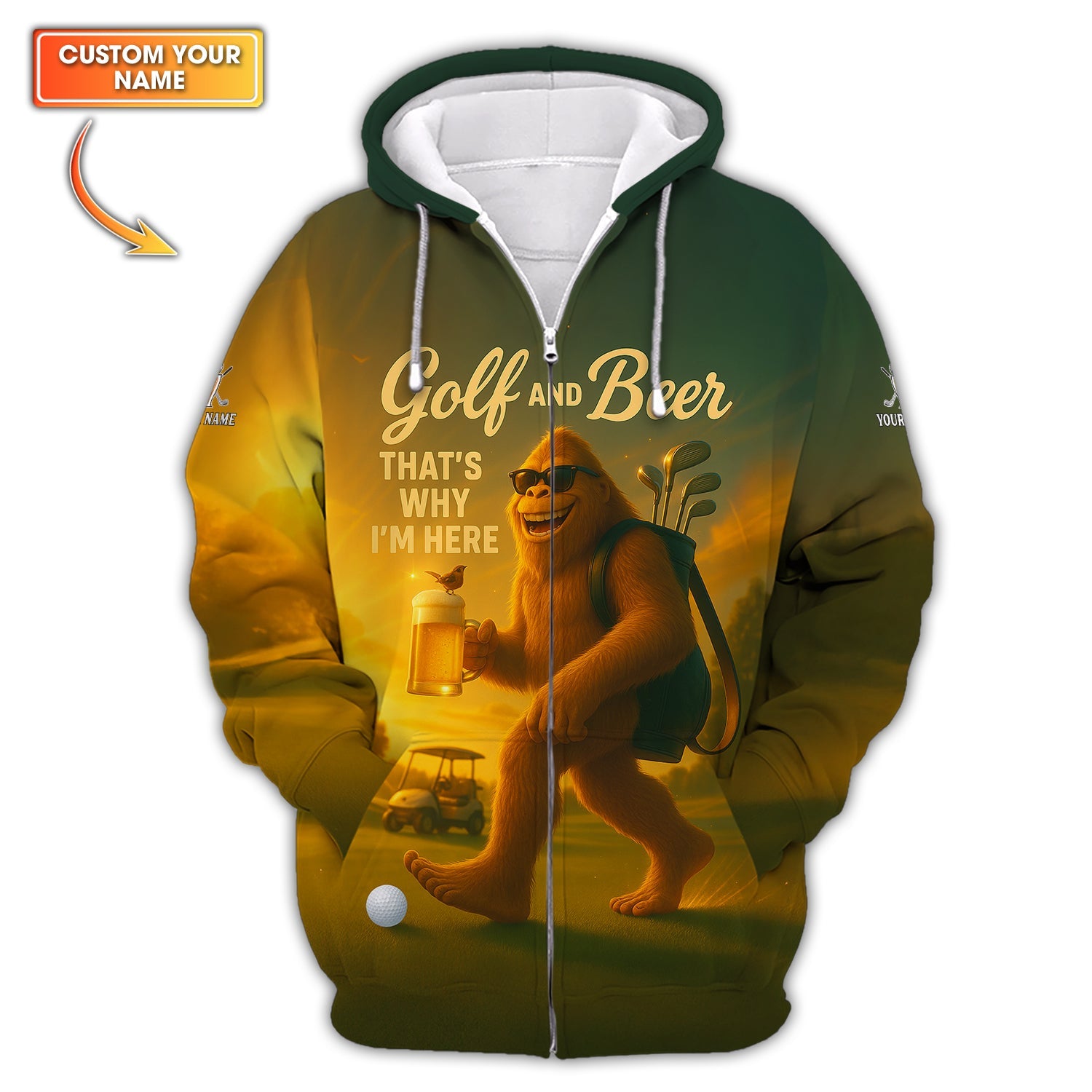 Personalized Funny Golf Shirt, Golf And Beer Polos, Bigfoot Golf Shirt For Men's