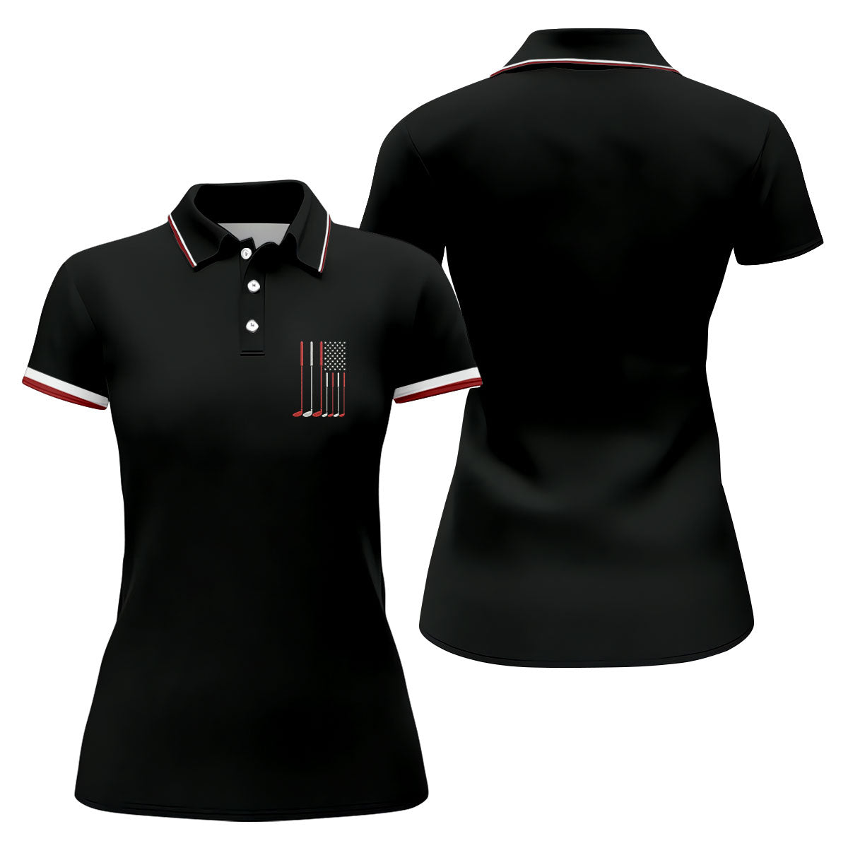 Golf Clubs America Flag Logo 250th Anniversary Black Golf Shirt, Patriotic Golf Shirt, Women's Golf Tops