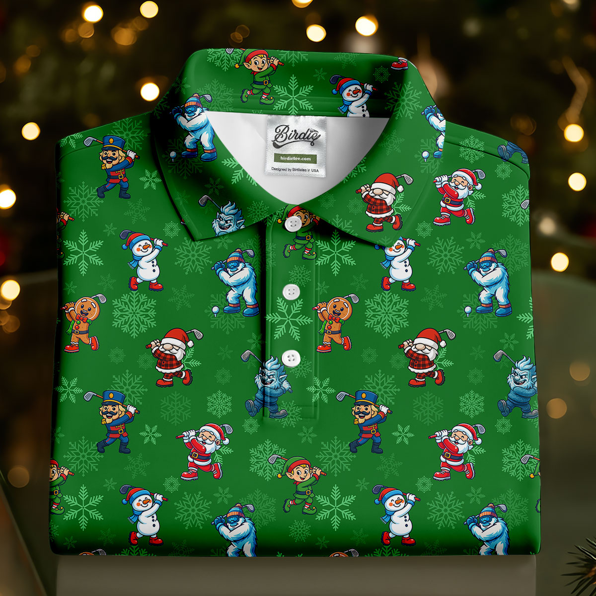 Funny Christmas Characters Golf Pose Green Golf Shirt, Christmas Golf Shirt, Ladies Golf Shirts, Women's Polo Shirt
