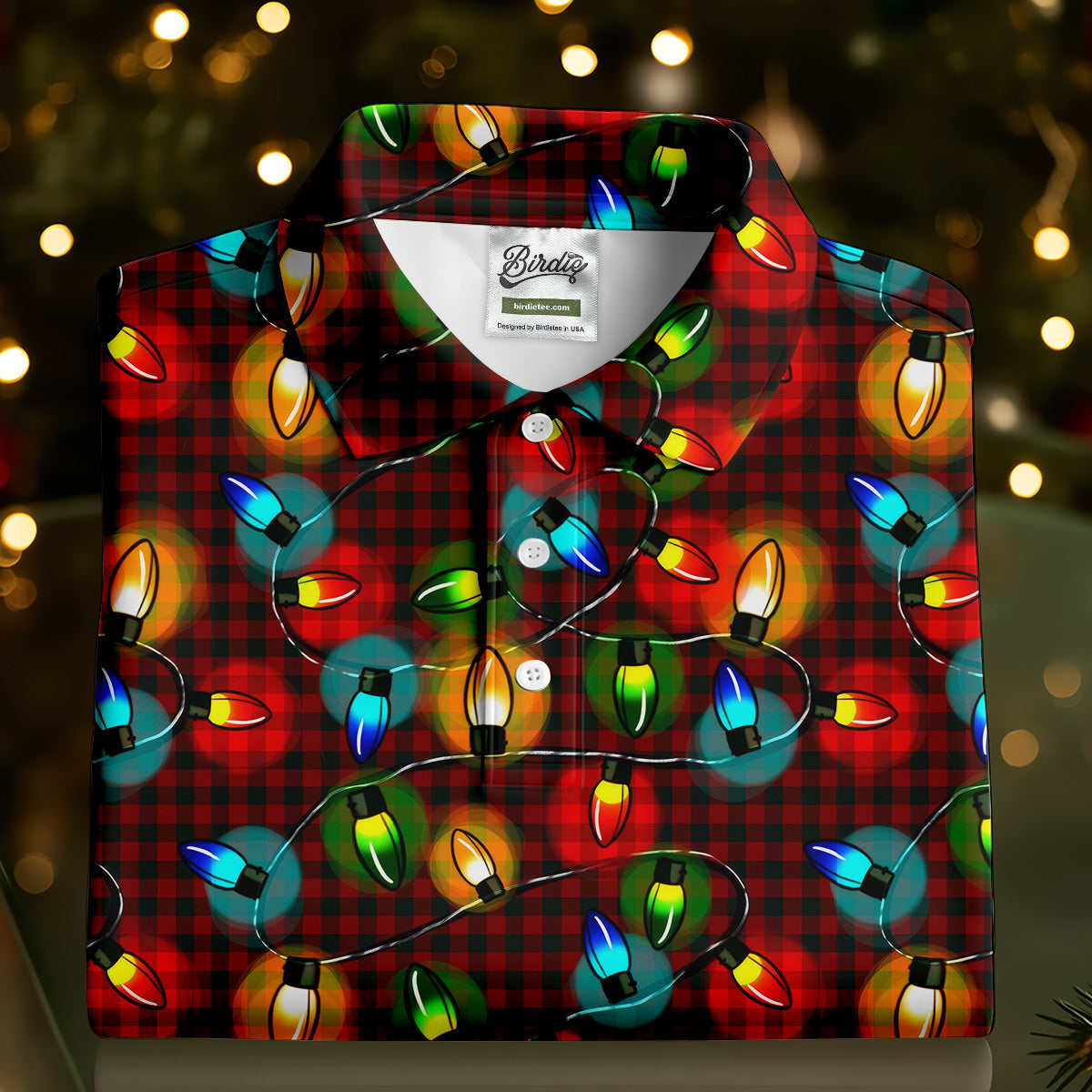 Colorful Christmas Light Plaid Women's Golf Tops, Christmas Golf Shirt, Golf Gift For Ladies