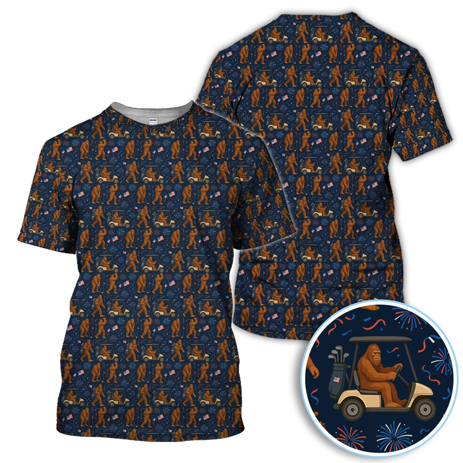 Crazy Patriotic 250 Bigfoot Golf Polos, America 250th Sasquatch Golf Shirt, Golf Gift For Men