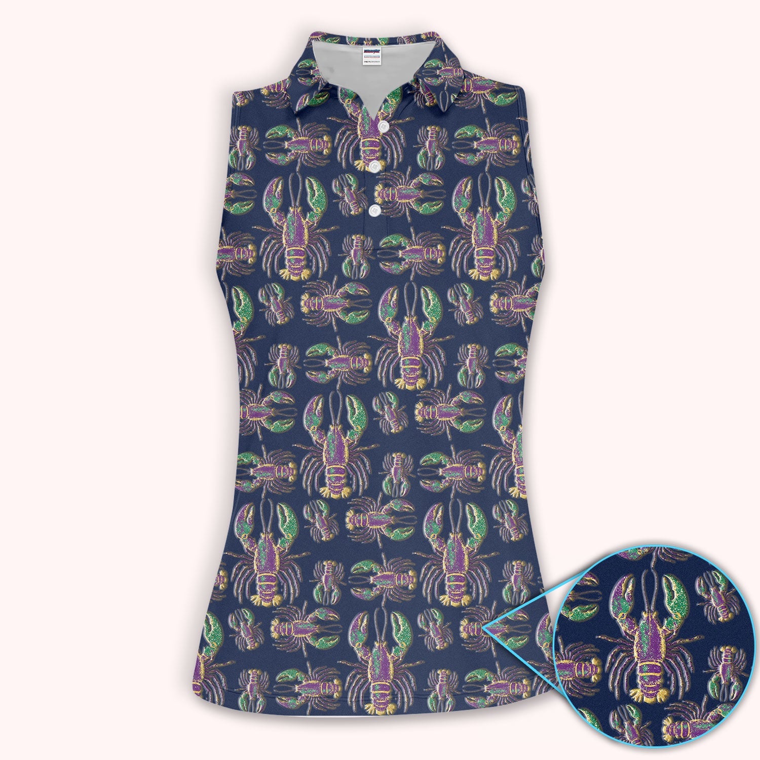 Crazy Louisiana Crawfish Golf Shirt For Women, Mardi Gras Crawfish Pattern Golf Polos, Golf Gift For Golfer