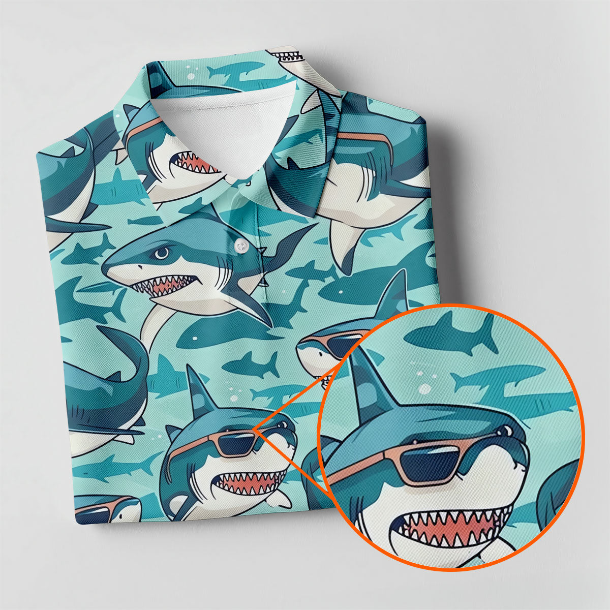 Animated Shark Hawaiian Golf Shirt, Men's Funny Golf Shirts, Golf Shirts For Men