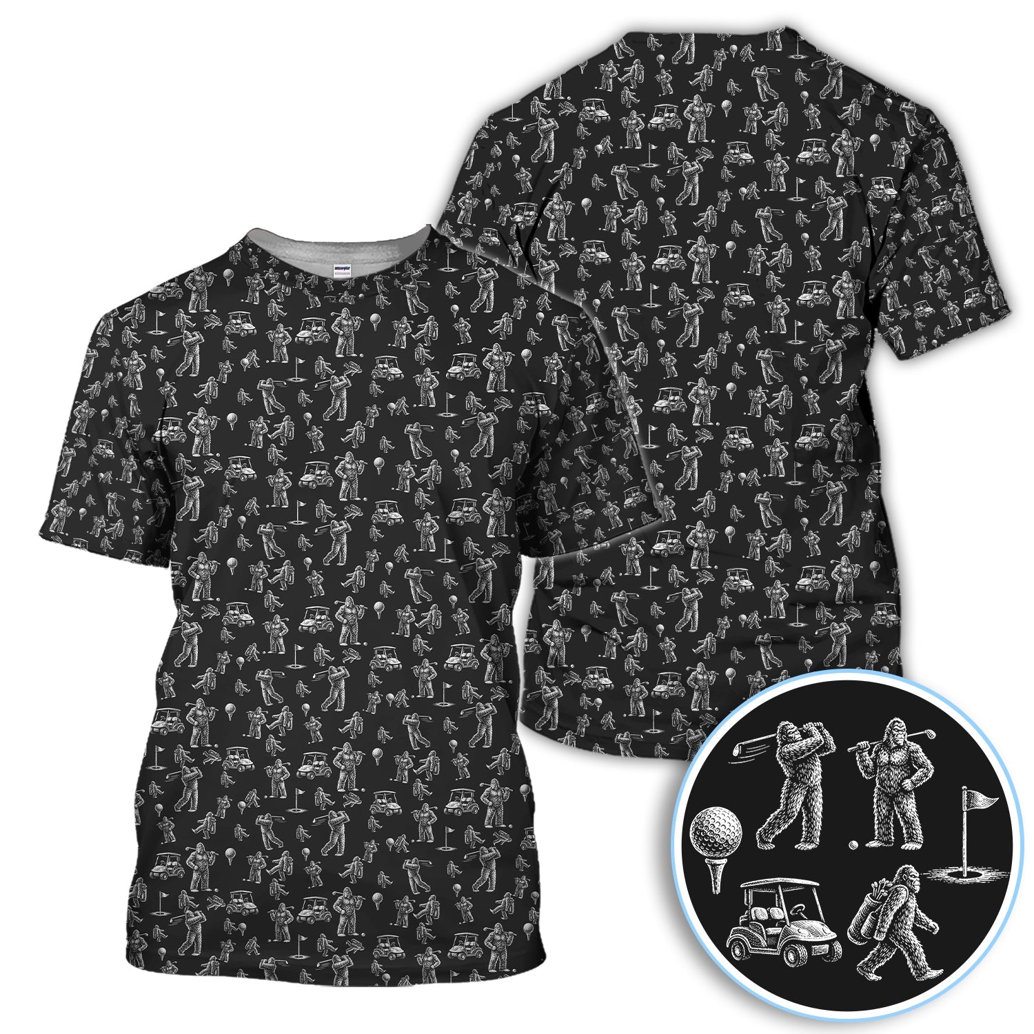 Funny Bigfoot Pattern Golf Polos, Squatch Bigfoot Golf Shirt For Men, Crazy Golf Gift For Golfer