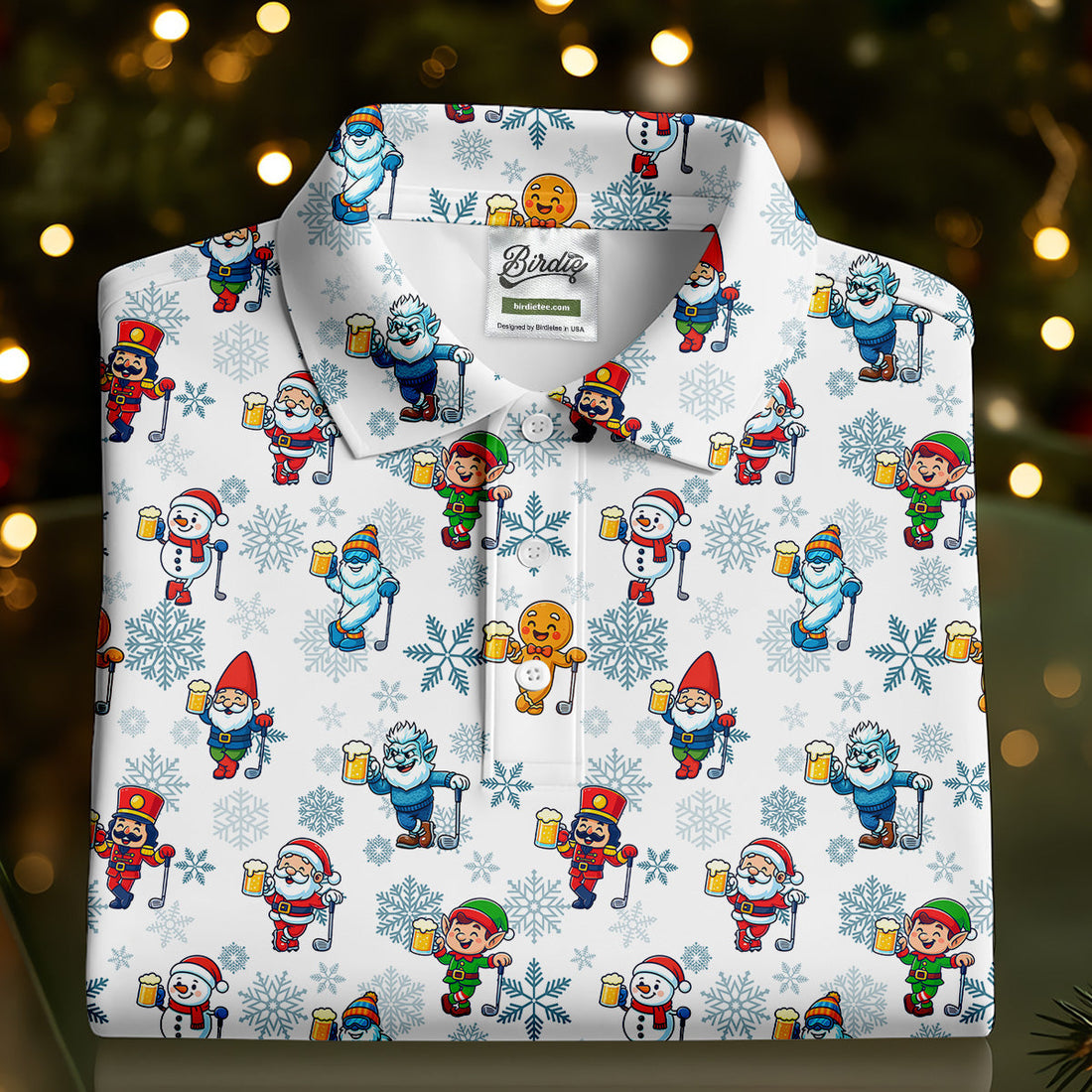 Christmas Characters Golf And Beer White Women's Funny Golf Shirts, Christmas Golf Shirt, Polo ShirtFor Women