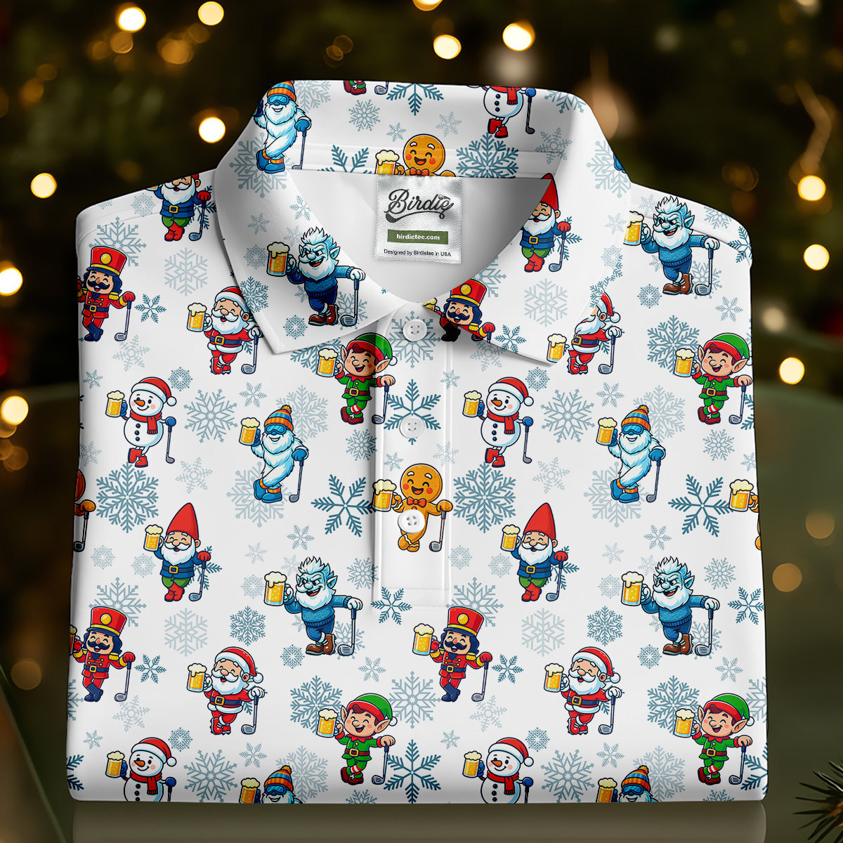 Christmas Characters Golf And Beer White Women's Funny Golf Shirts, Christmas Golf Shirt, Polo ShirtFor Women