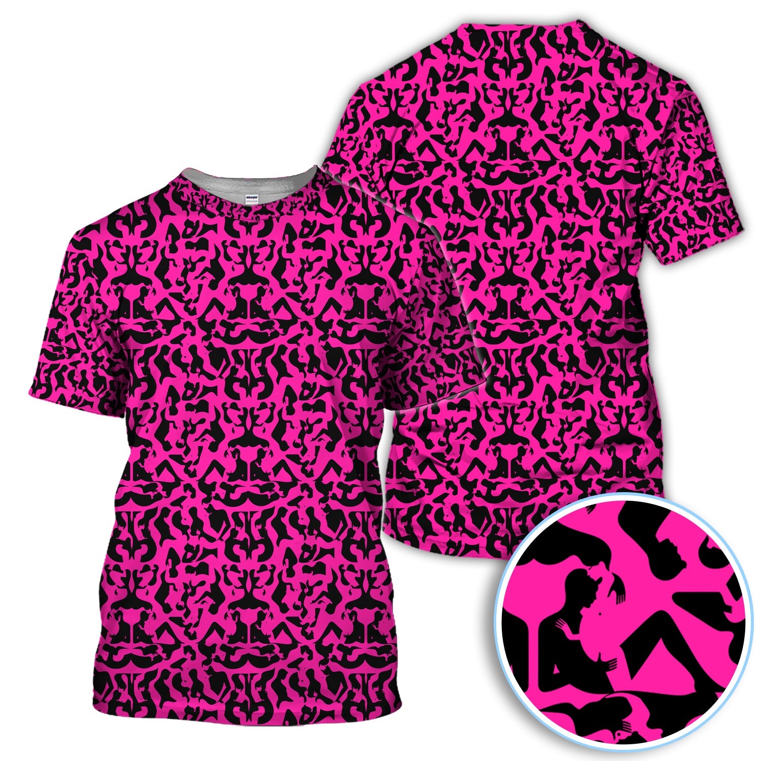 Bold Silhouette Pattern Polos, Hot Pink Abstract Golf Shirt, Golf Gift For Golfer