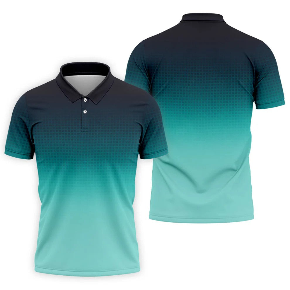 Turquoise Gradient Hawaiian Golf Shirt, Golf Tops For Men, Polo Shirts For Men