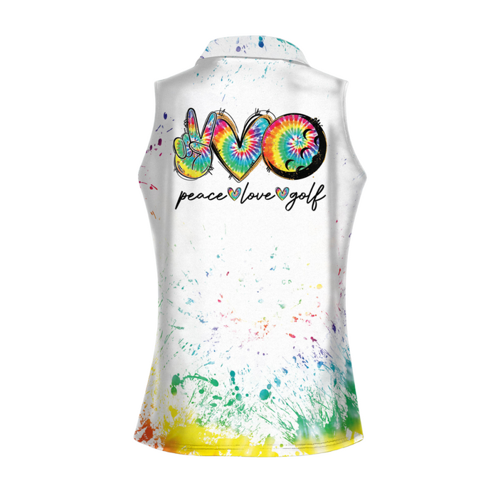 Peace Love Golf Girl Sleeveless Golf Shirt, Tie Dye Golf Shirts, Womens Golf Polo Shirt Golf Gifts For Her