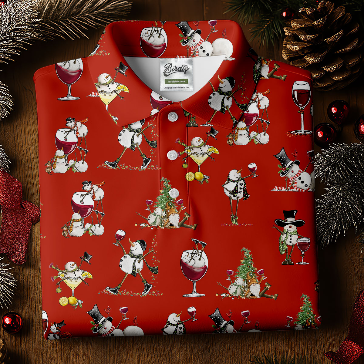 Funny Snowman Drinking Wine Red Golf Shirt, Christmas Golf Shirt, Women's Golf Tops, Ladies Golf Shirts