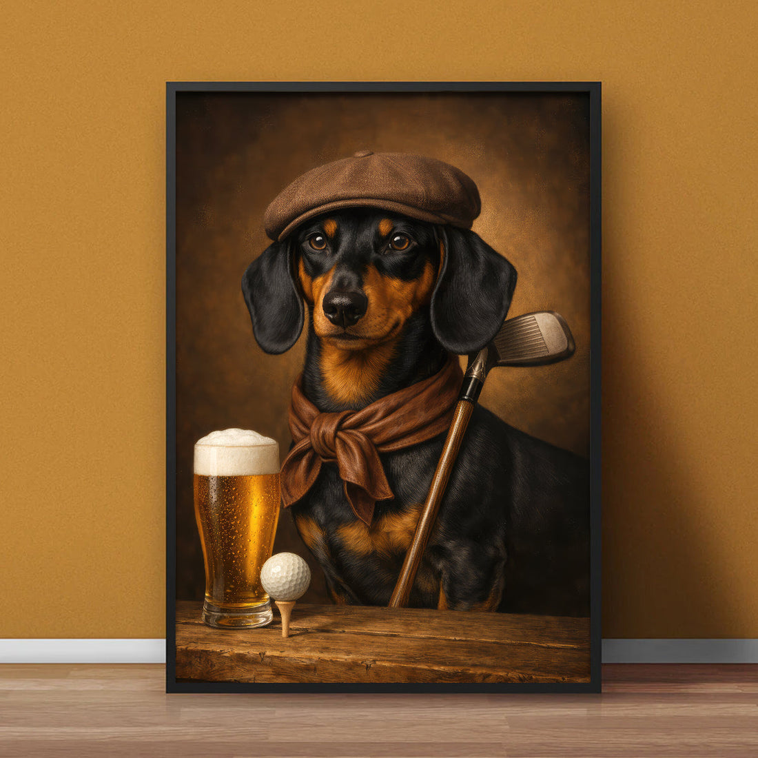 Vintage Dachshund Golf Canvas, Funny Wiener Dog And Beer Poster, Gift For Golf Lovers