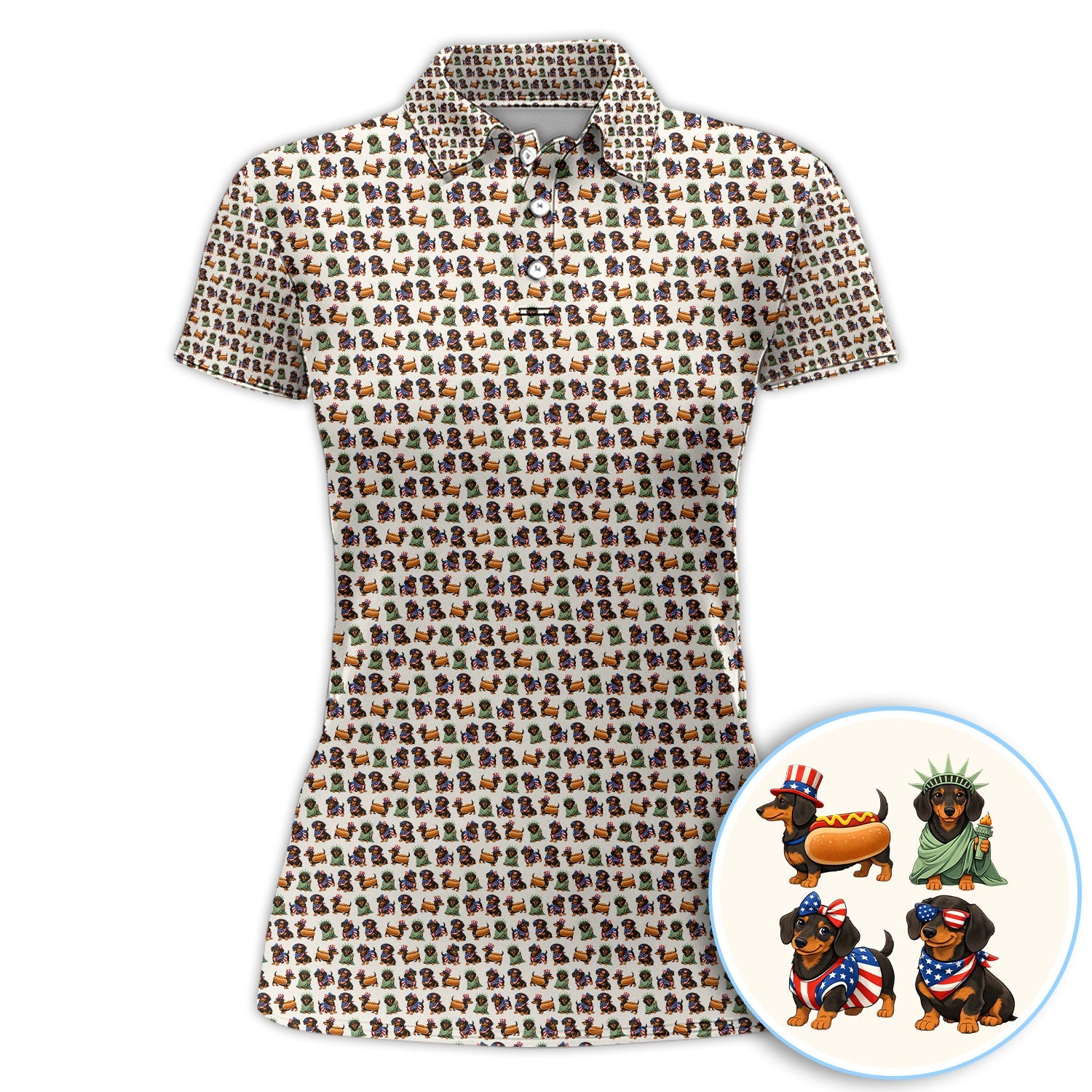 American Dachshund Pattern Golf Shirt, Funny Wiener Dog USA Golf Shirt For Men, Golf Gift For Golfer