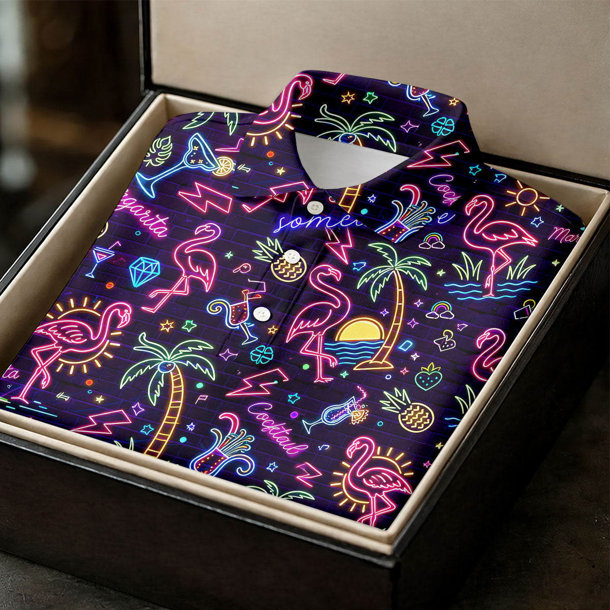 Tropical Theme Neon Pattern Black Golf Shirt, Women's Golf Tops, Golf Shirt For Women, Ladies Golf Shirts