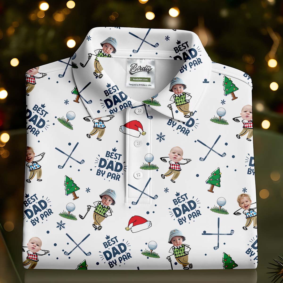 Custom Face Best Dad By Par White Golf Shirt, Christmas Golf Shirt, Ladies Golf Polos, Women's Polo Shirt