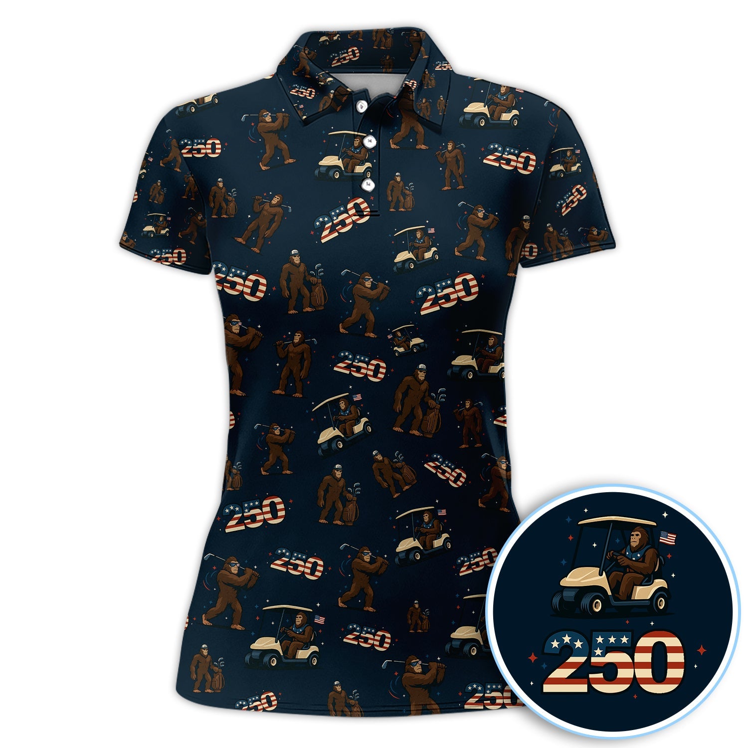 Crazy Bigfoot Golf Polos For Golfer, Patriotic 250th Anniversary Pattern Golf Shirt, Funny Golf Gift For Men
