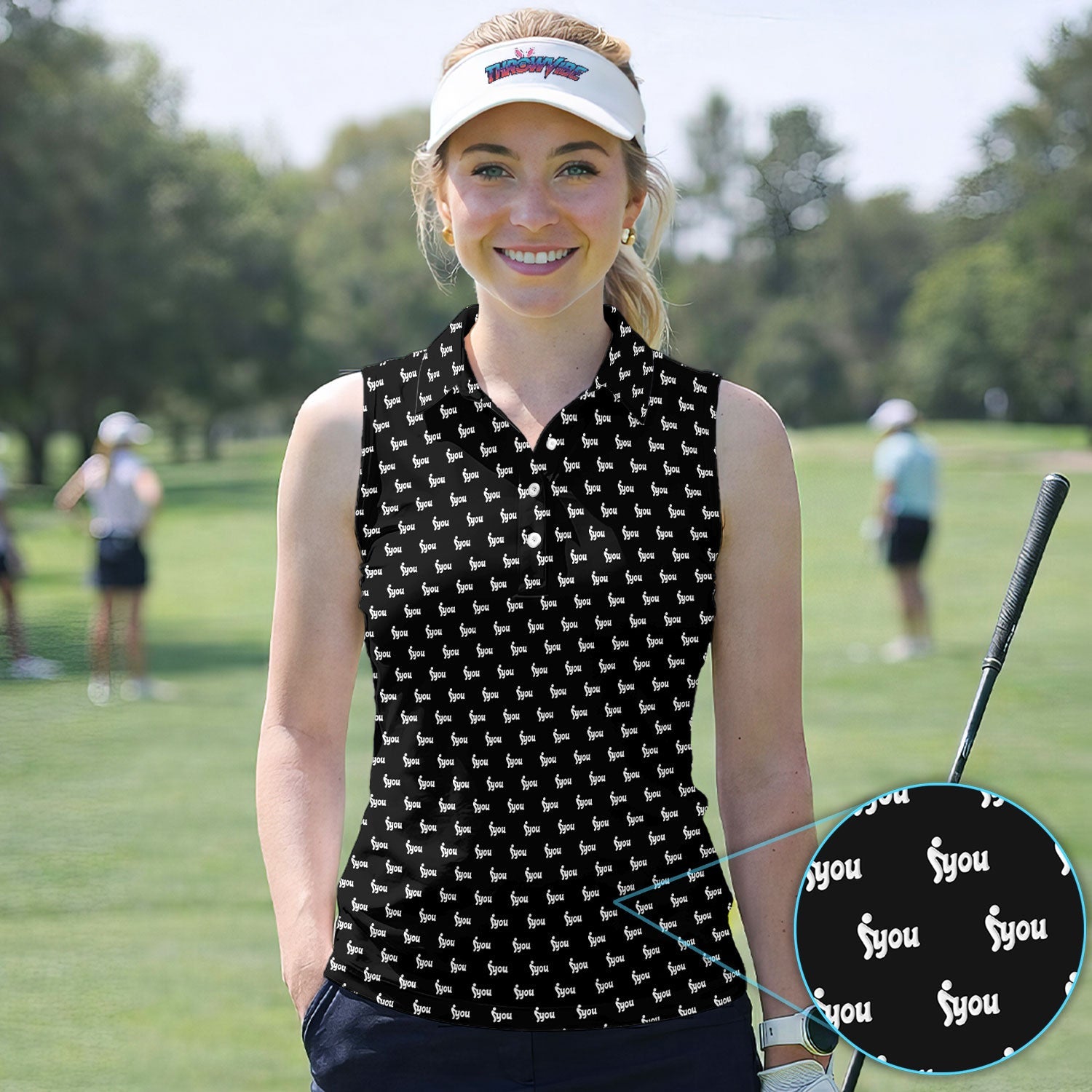 Minimalist Black Logo Golf Pattern Shirt, Monogram Streetwear Golf Shirt For Women, Trendy Gift