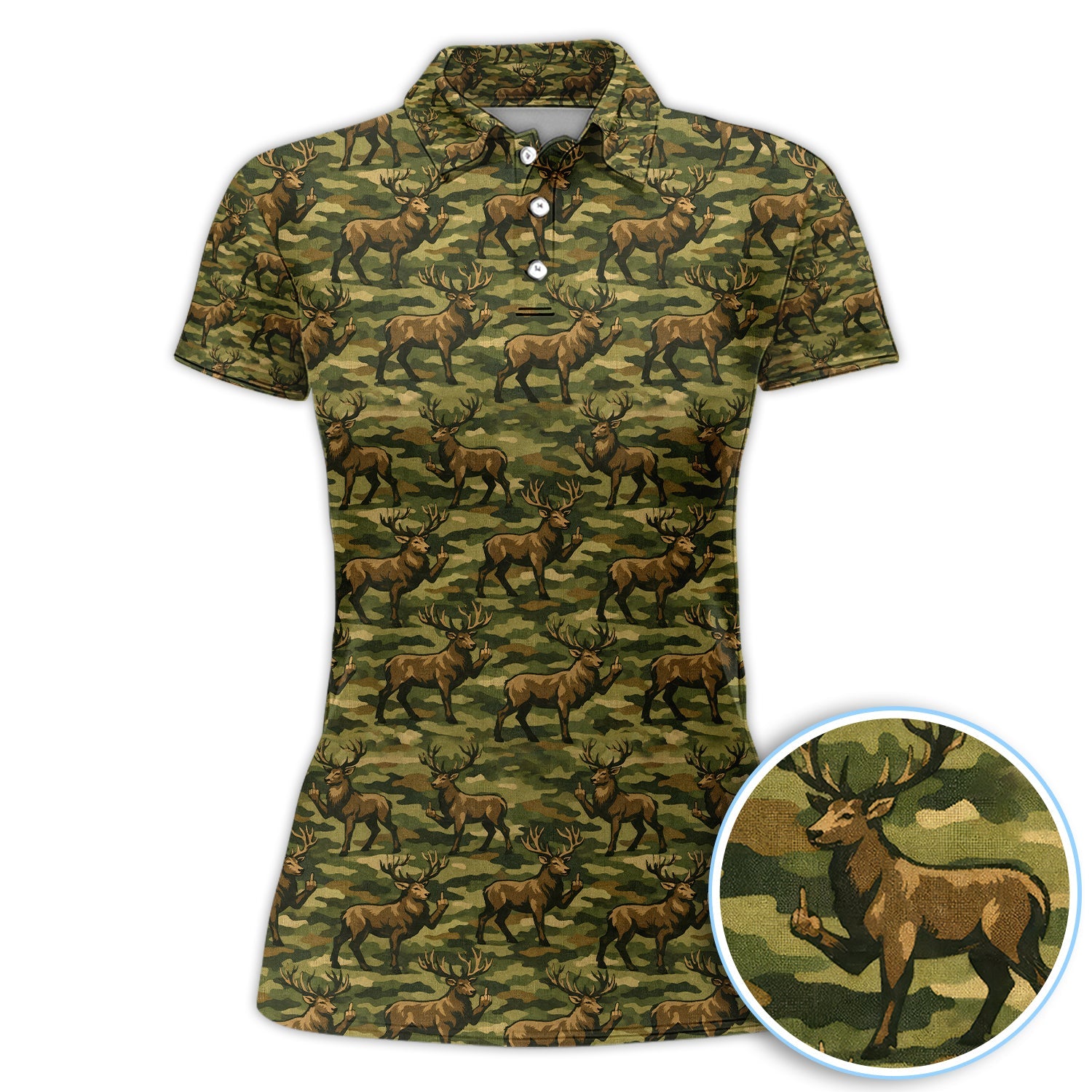 Camo Pattern Golf Polos For Golfer, Funny Deer Golf  Shirt, Men Golf Gift