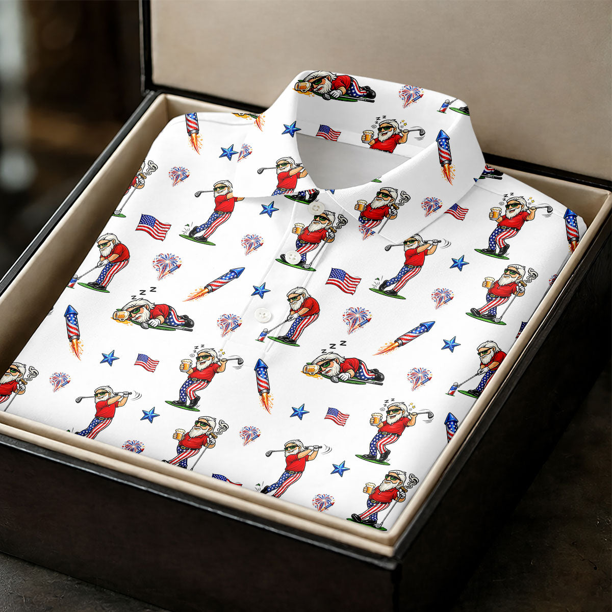 4th Of July Funny Man Golf And Beer White Golf Shirt, Patriotic Golf Shirt, 250th Anniversary Women's Golf Tops