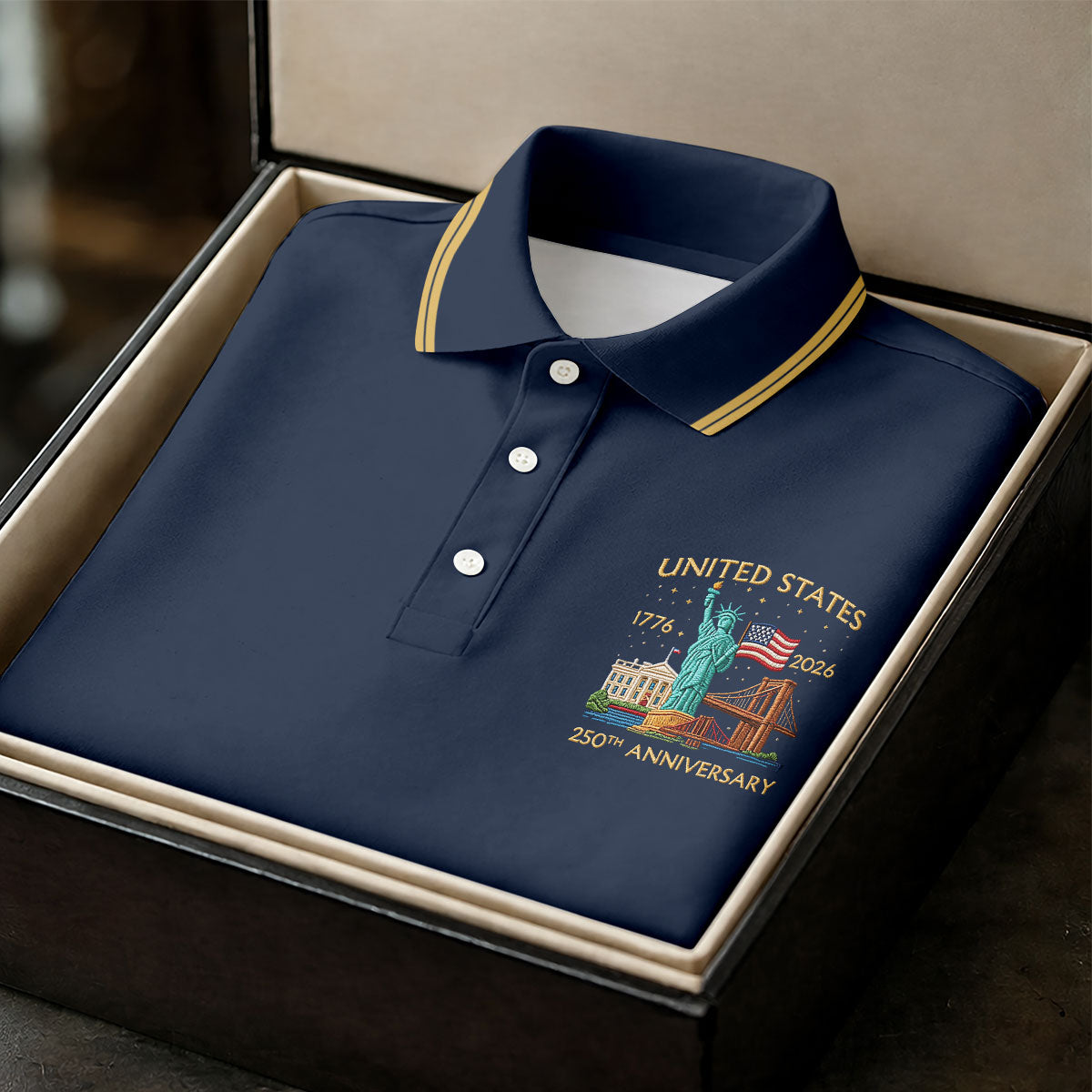 American Symbols Navy Patriotic Golf Shirt, US 250 Years 4th Of July Golf Shirt For Women