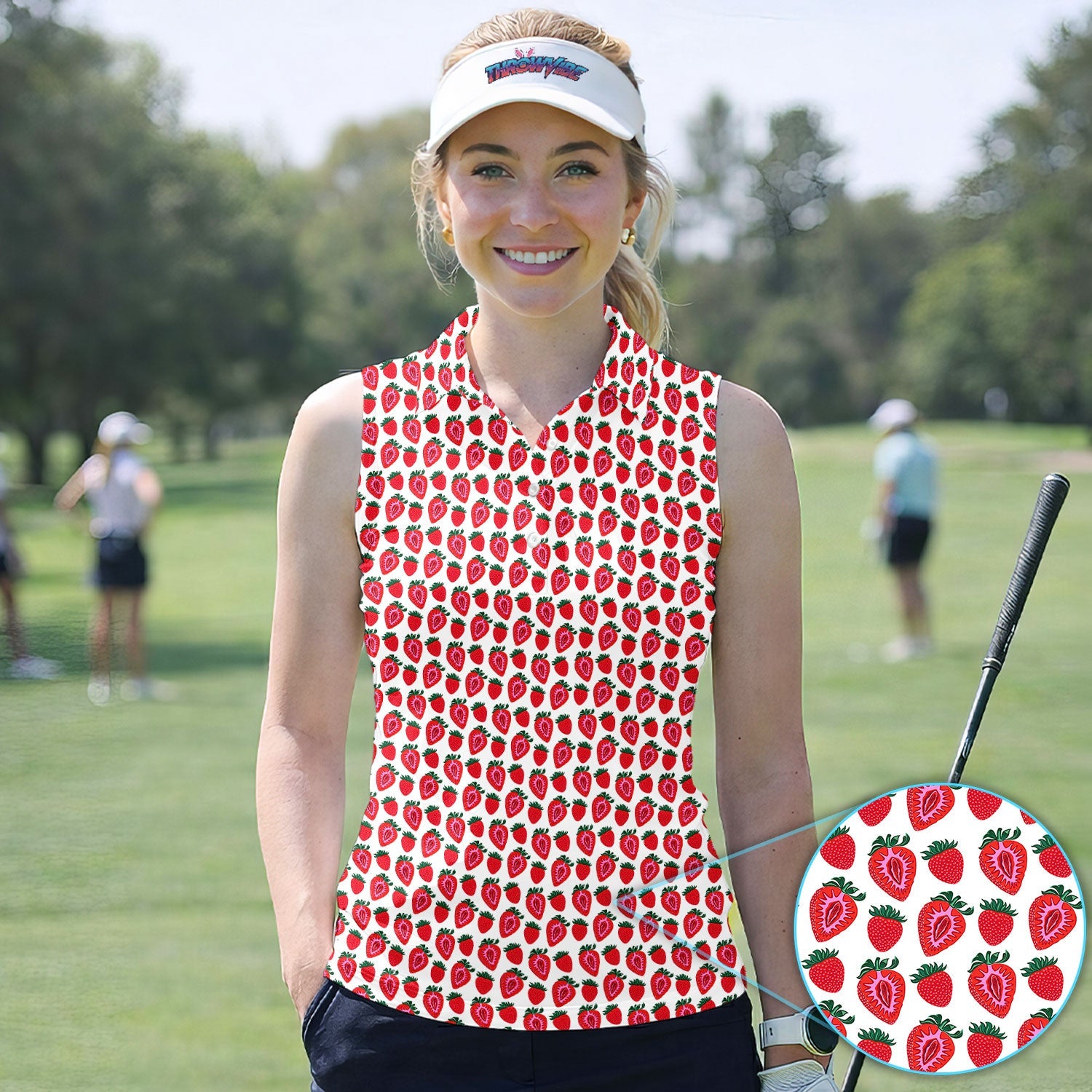 Cute Strawberry Golf Pattern Shirt, Sweet Fruit Aesthetic Golf Shirt For Women, Berry Lover Gift