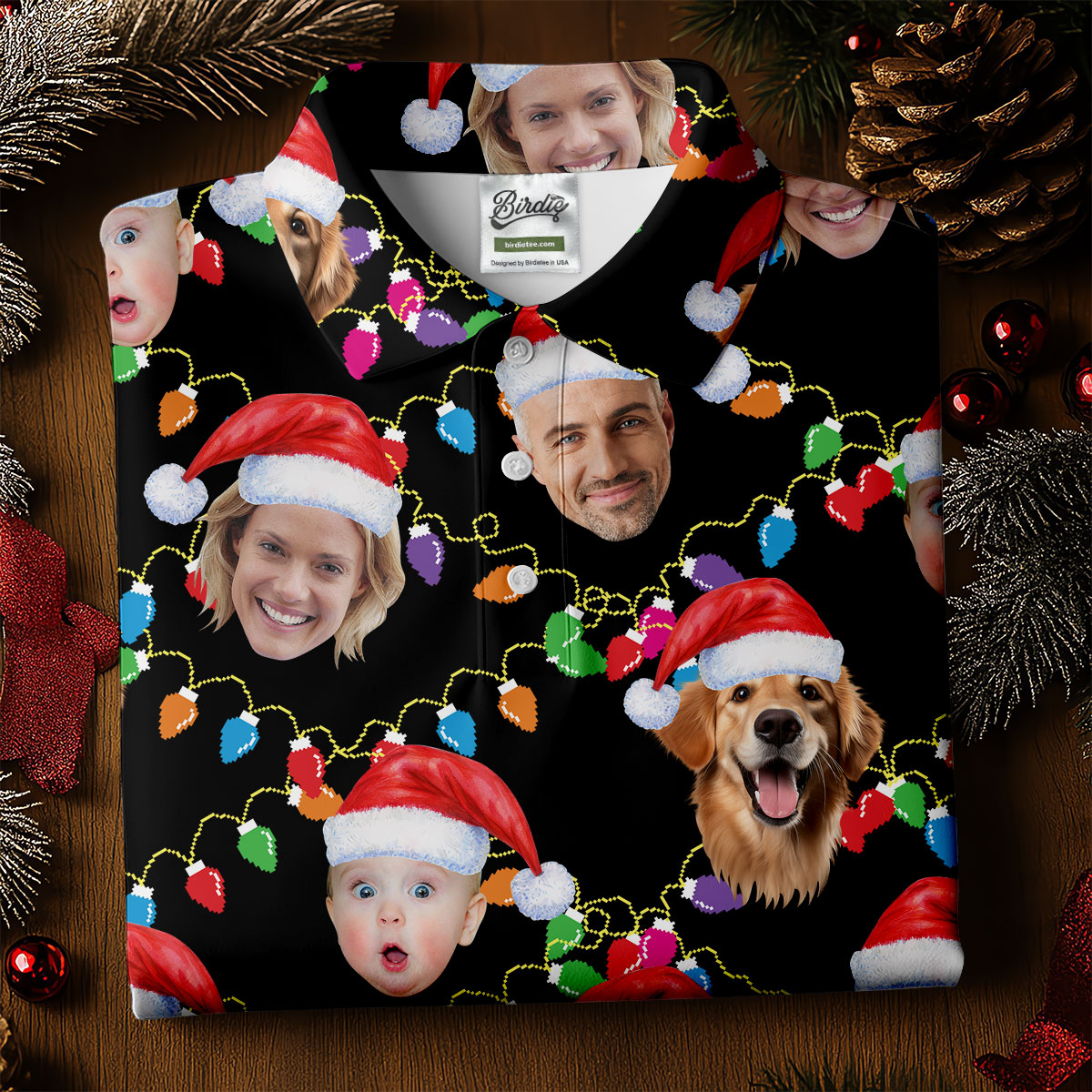 Custom Face Christmas Black Polo ShirtFunny Christmas Shirts For Family, Golf Gifts For Women