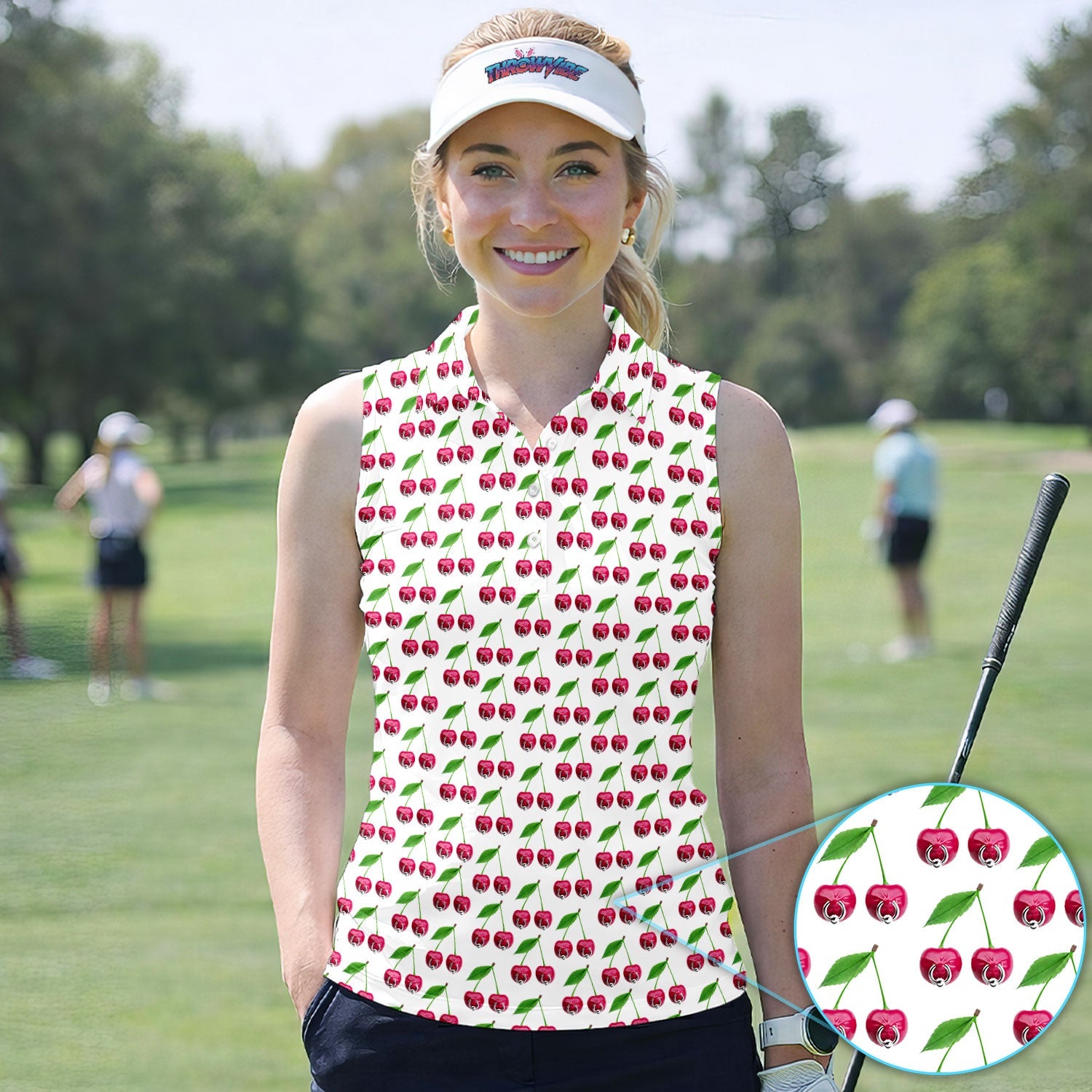 Cute Cherry Golf Pattern Shirt, Sweet Cherry Aesthetic Golf Shirt For Women, Fruit Lover Gift