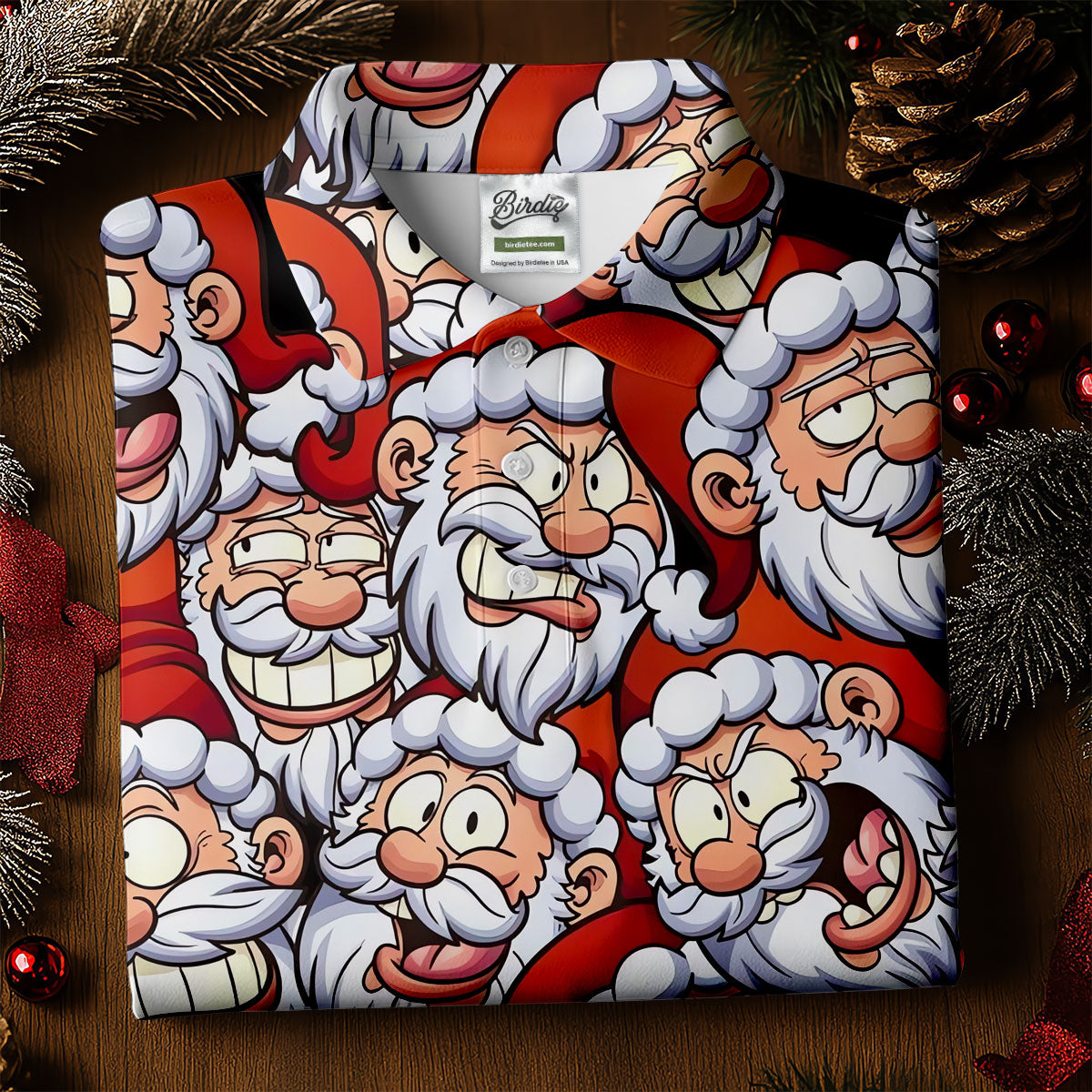 Santa Claus Face Fun Women's Golf Shirts, Cute Golf Outfit, Ladies Golf Shirts, Golfing Apparel