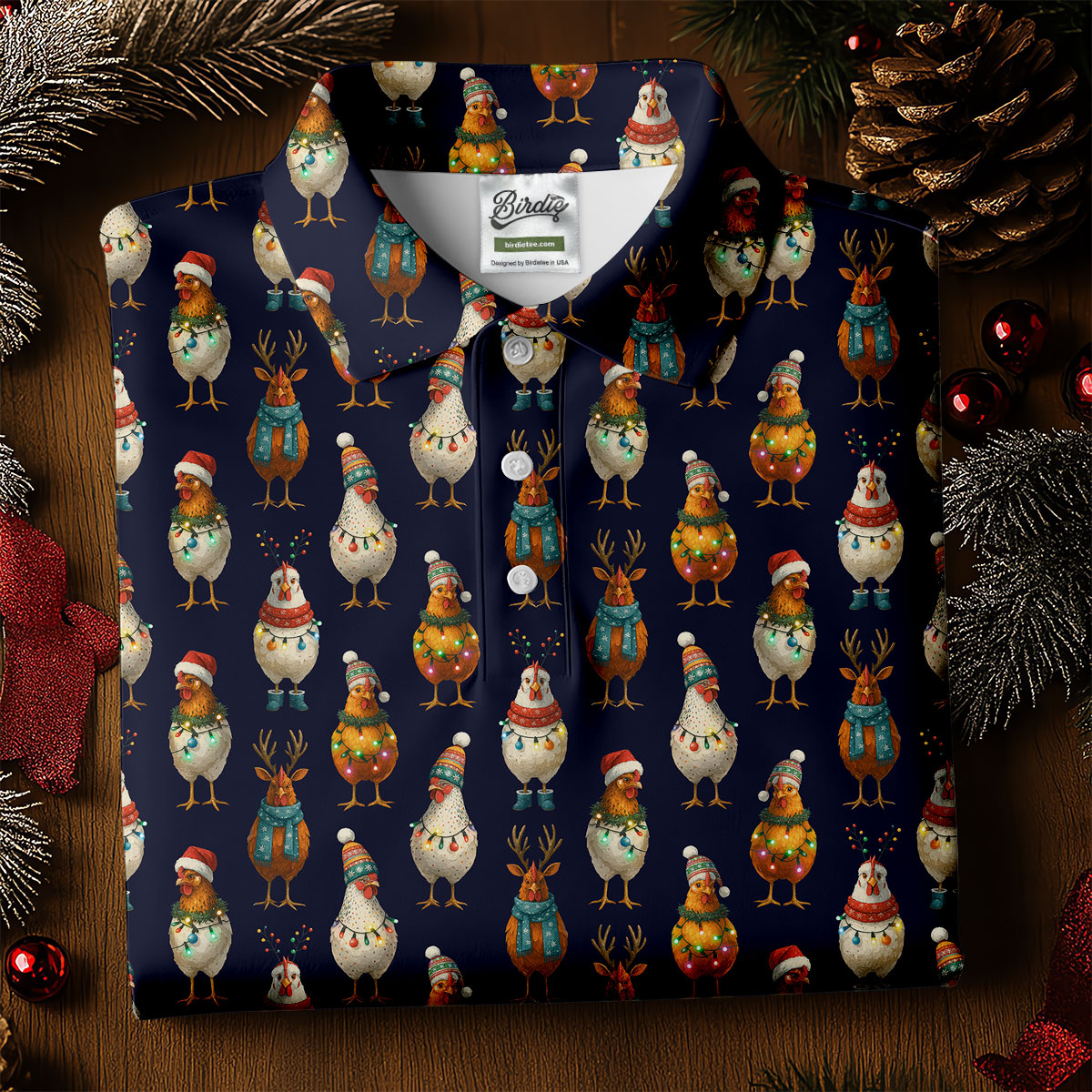 Funny Chicken Christmas Polo Shirt Unique Gift For Golfer, Ladies Golf Shirts, Golf Gifts For Women
