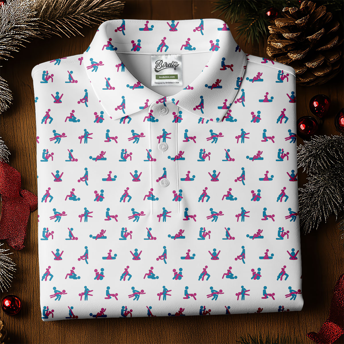 Blue And Pink Naughty Stick People White Golf Shirt, Ladies Golf Polos, Golf Gifts For Women