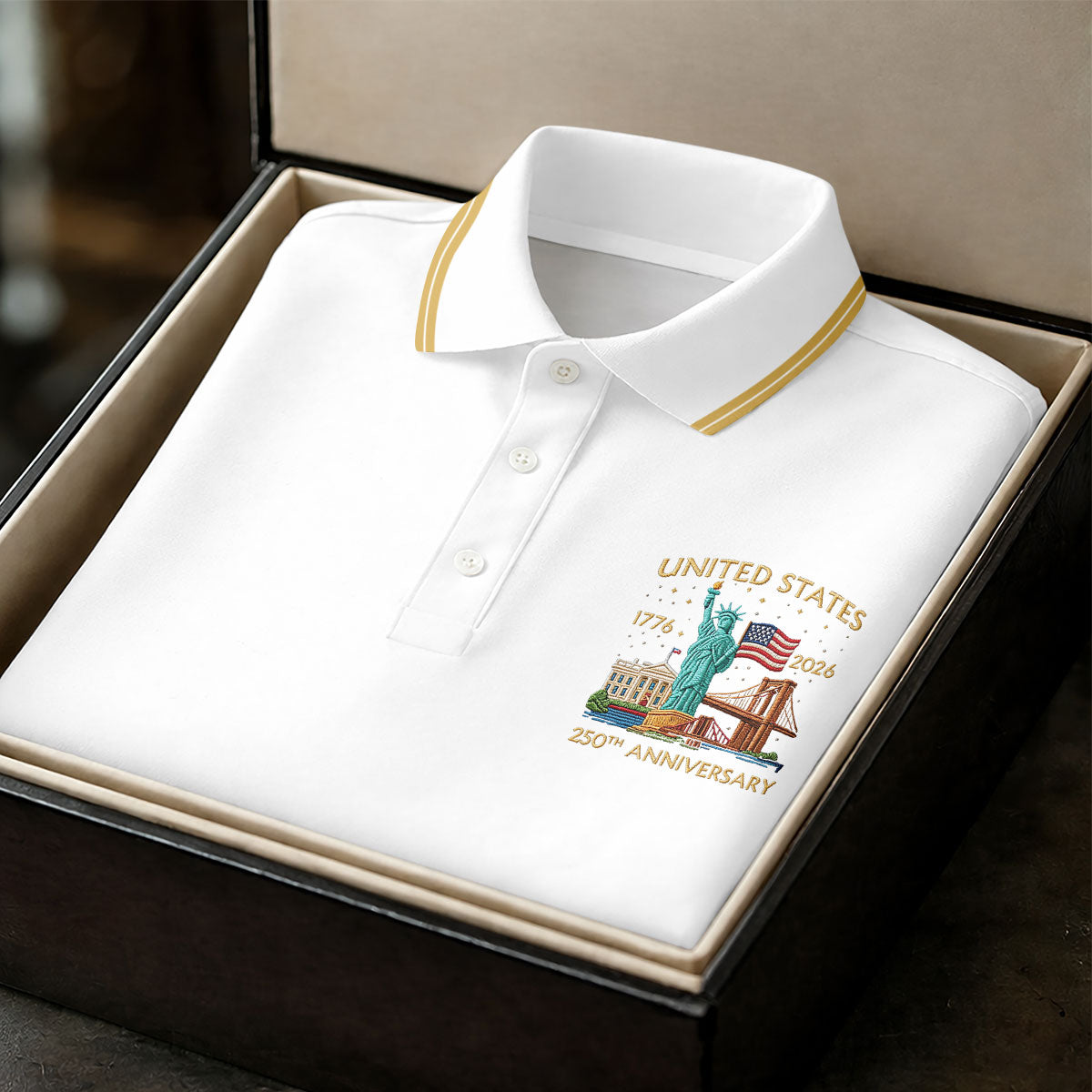 American Symbols White Patriotic Golf Shirt, US 250 Years 4th Of July Golf Shirt For Women