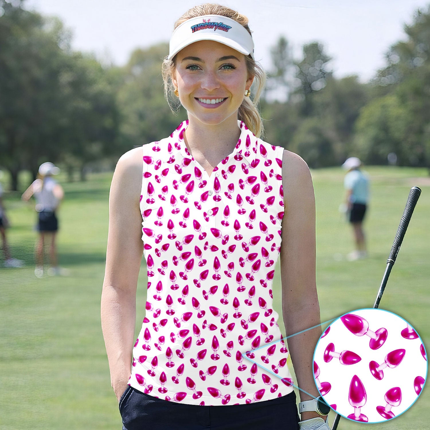 Funny Pink Plug Pattern Shirt, Adult Humor Golf Shirt For Women, Bachelor Party Gift