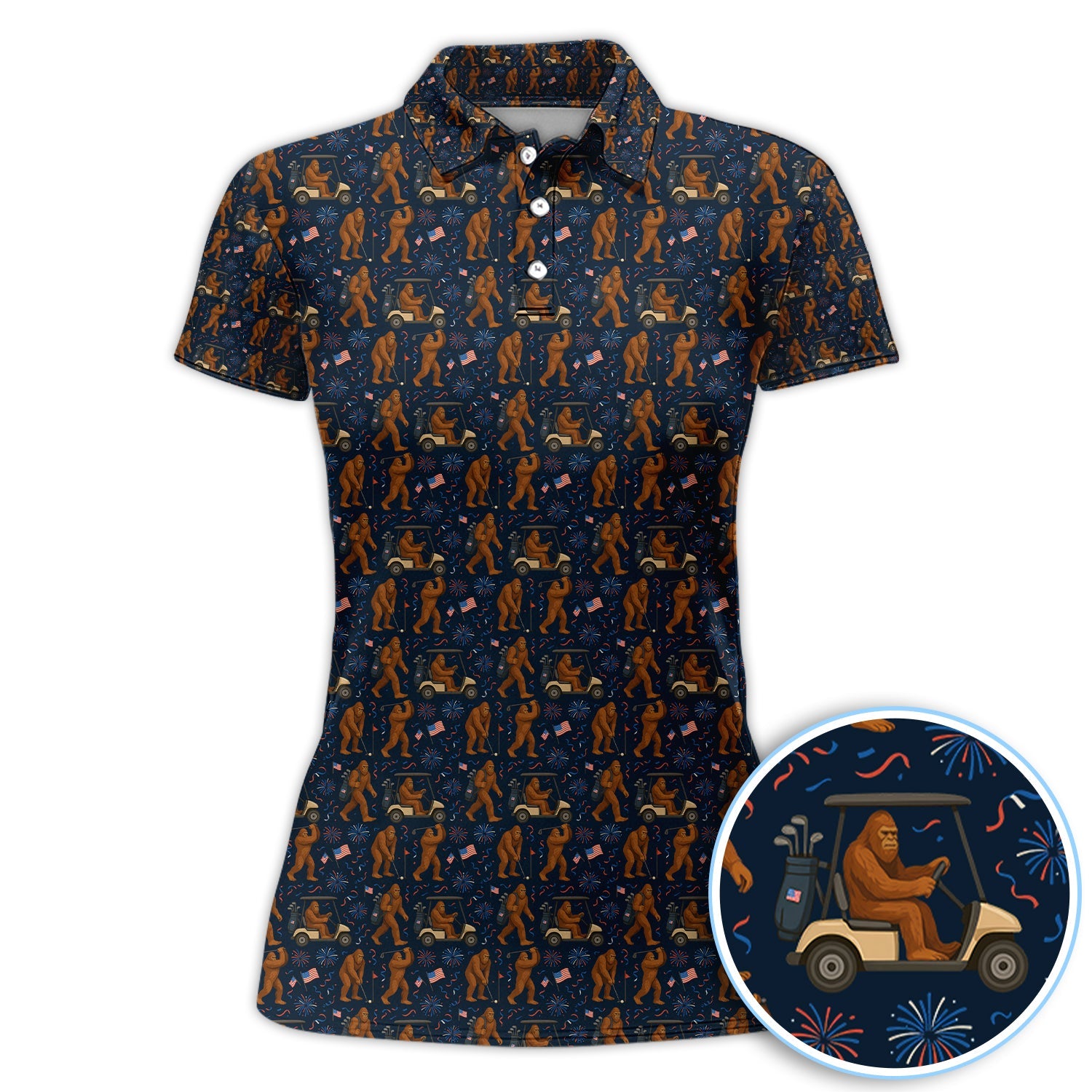 Crazy Patriotic 250 Bigfoot Golf Polos, America 250th Sasquatch Golf Shirt, Golf Gift For Men